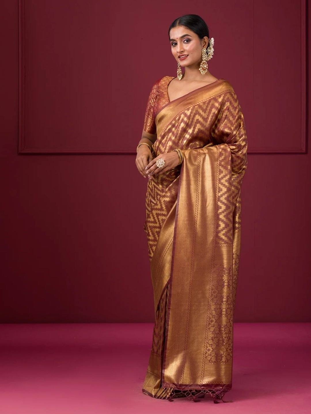 Copper Zariwork Soft Silk Saree