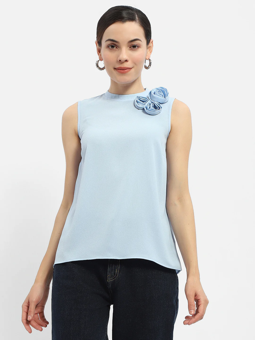 Applique Adorned Blue Shimmer Top