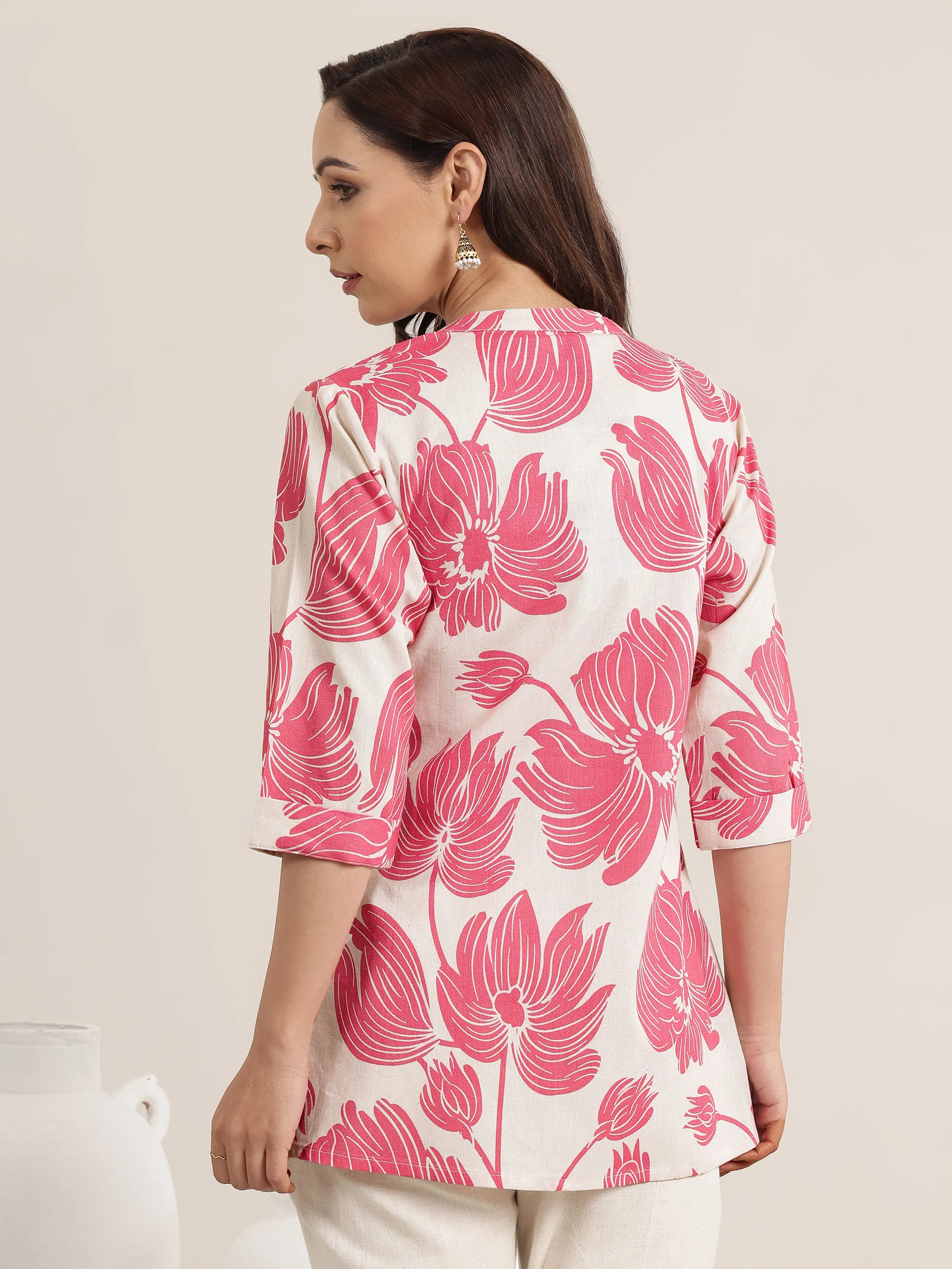 Pink Printed Cotton Straight Shirt - Image 6