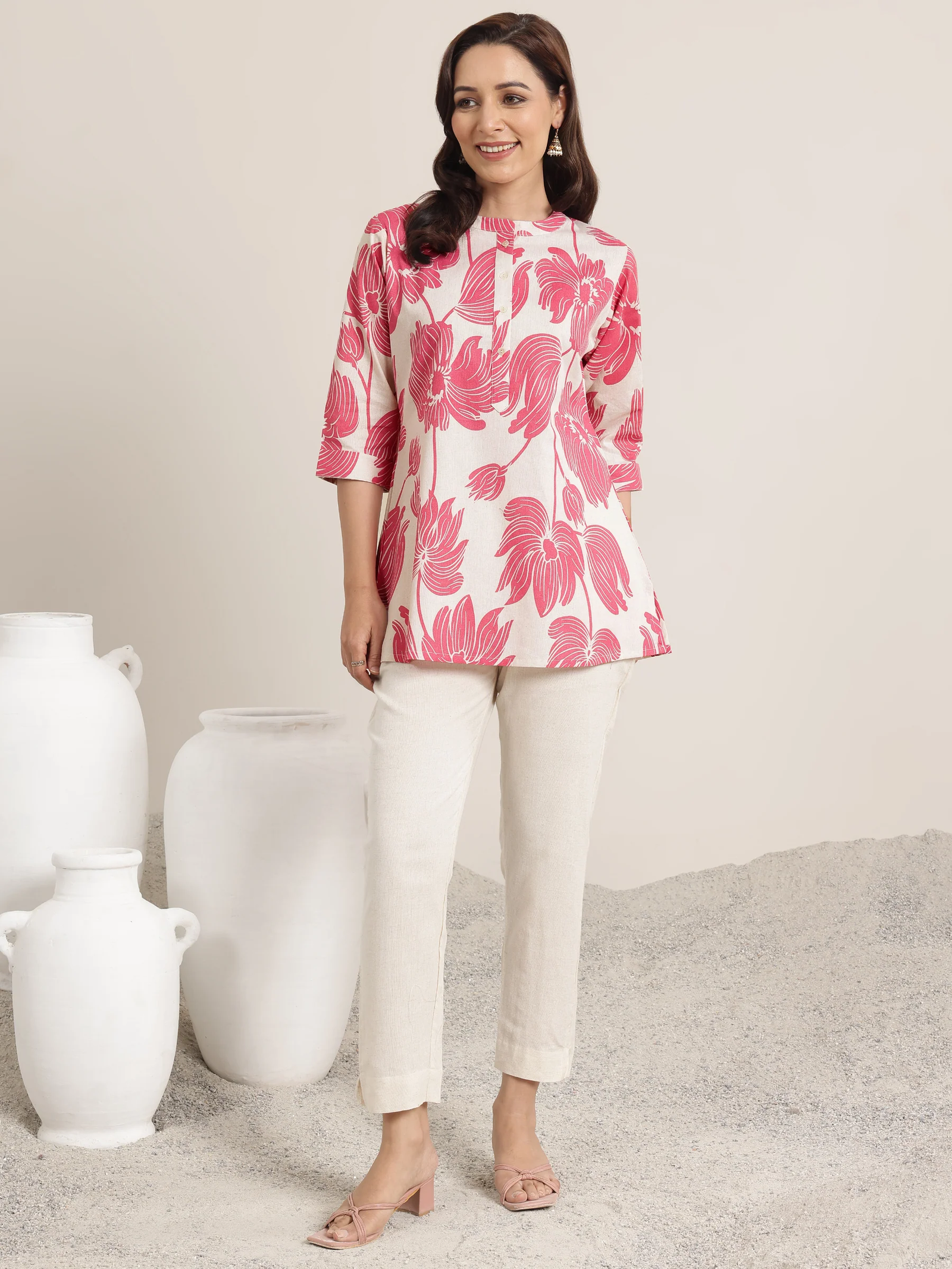 Pink Printed Cotton Straight Shirt - Image 4