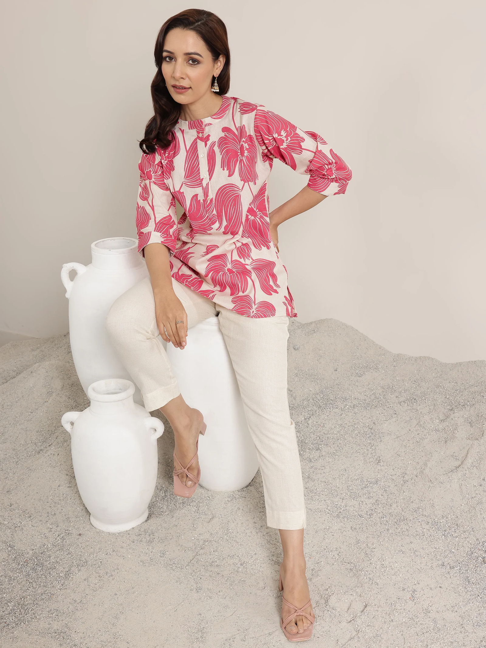 Pink Printed Cotton Straight Shirt - Image 3