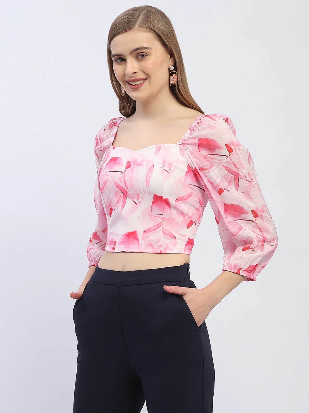 Sweetheart Neck Pink Floral Top - Image 2