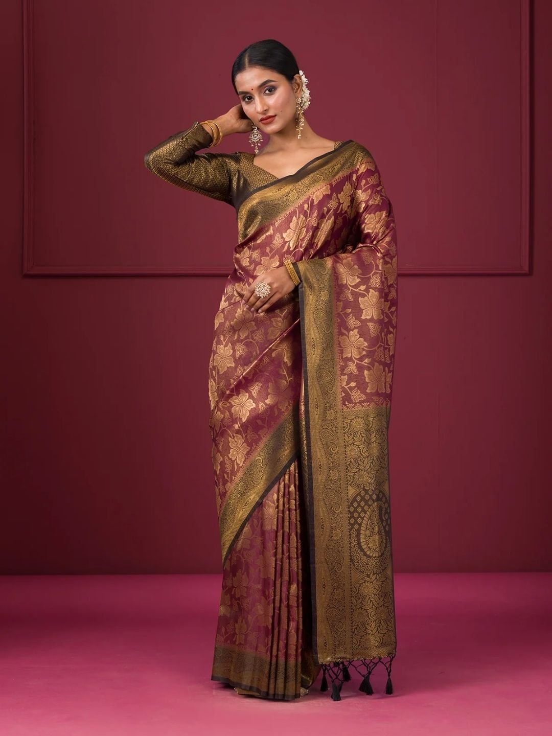 Maroon Zariwork Soft Silk Saree