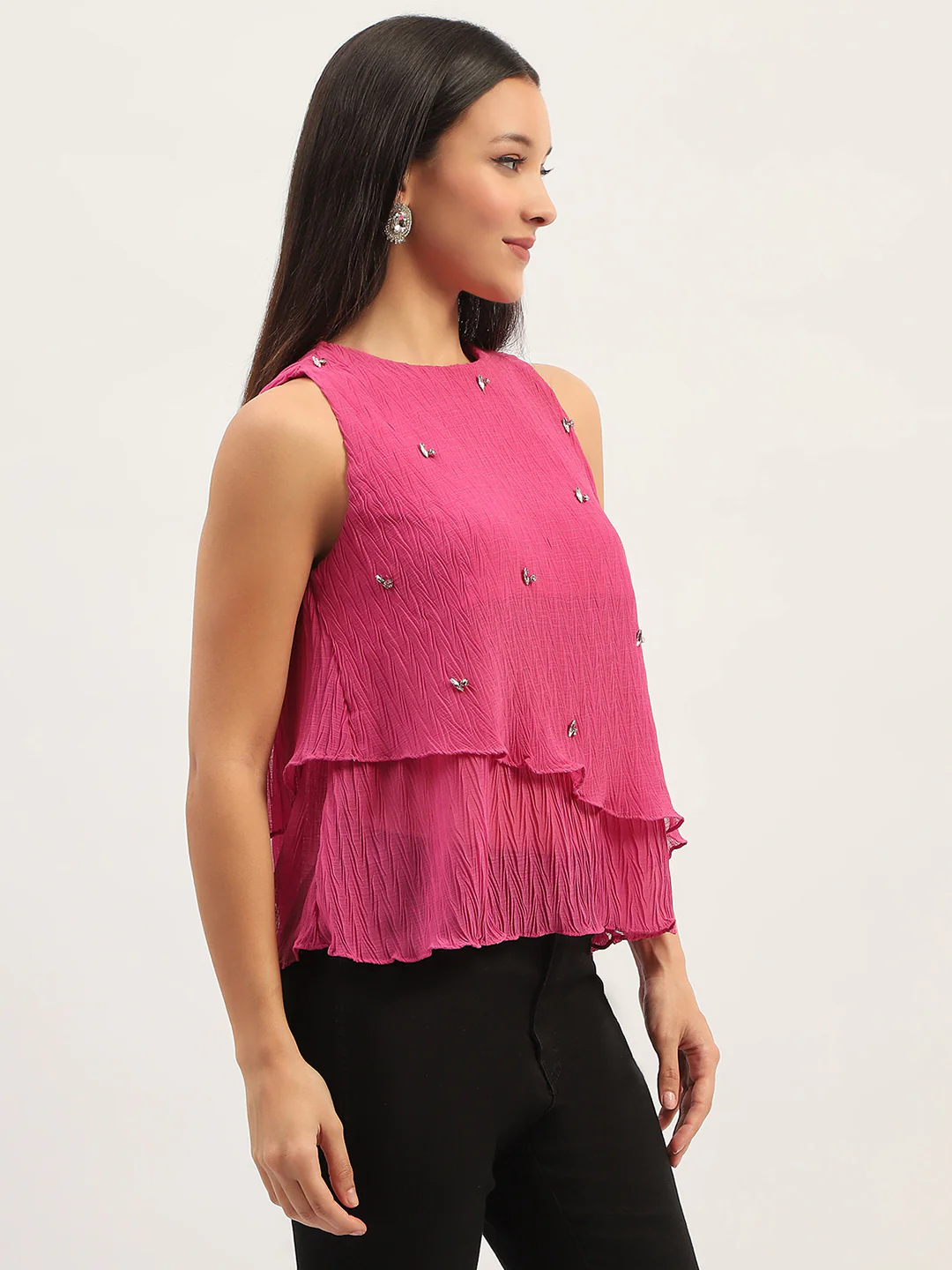 Double Hem Embellished Pink Top - Image 4