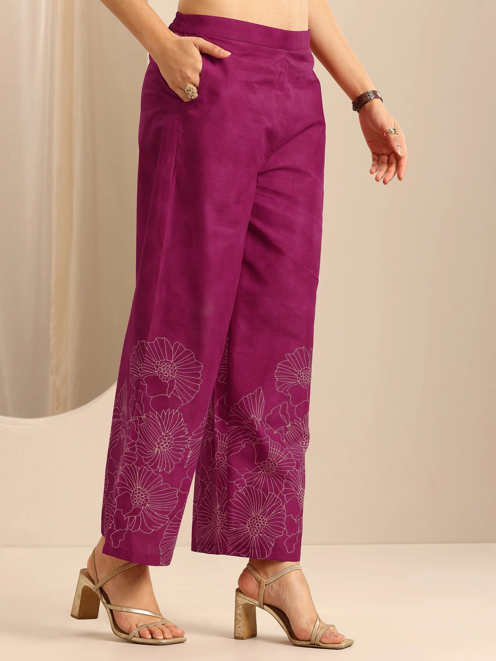 Pink Printed Cotton Blend A-line Kurta Co-Ords Sets - Image 6