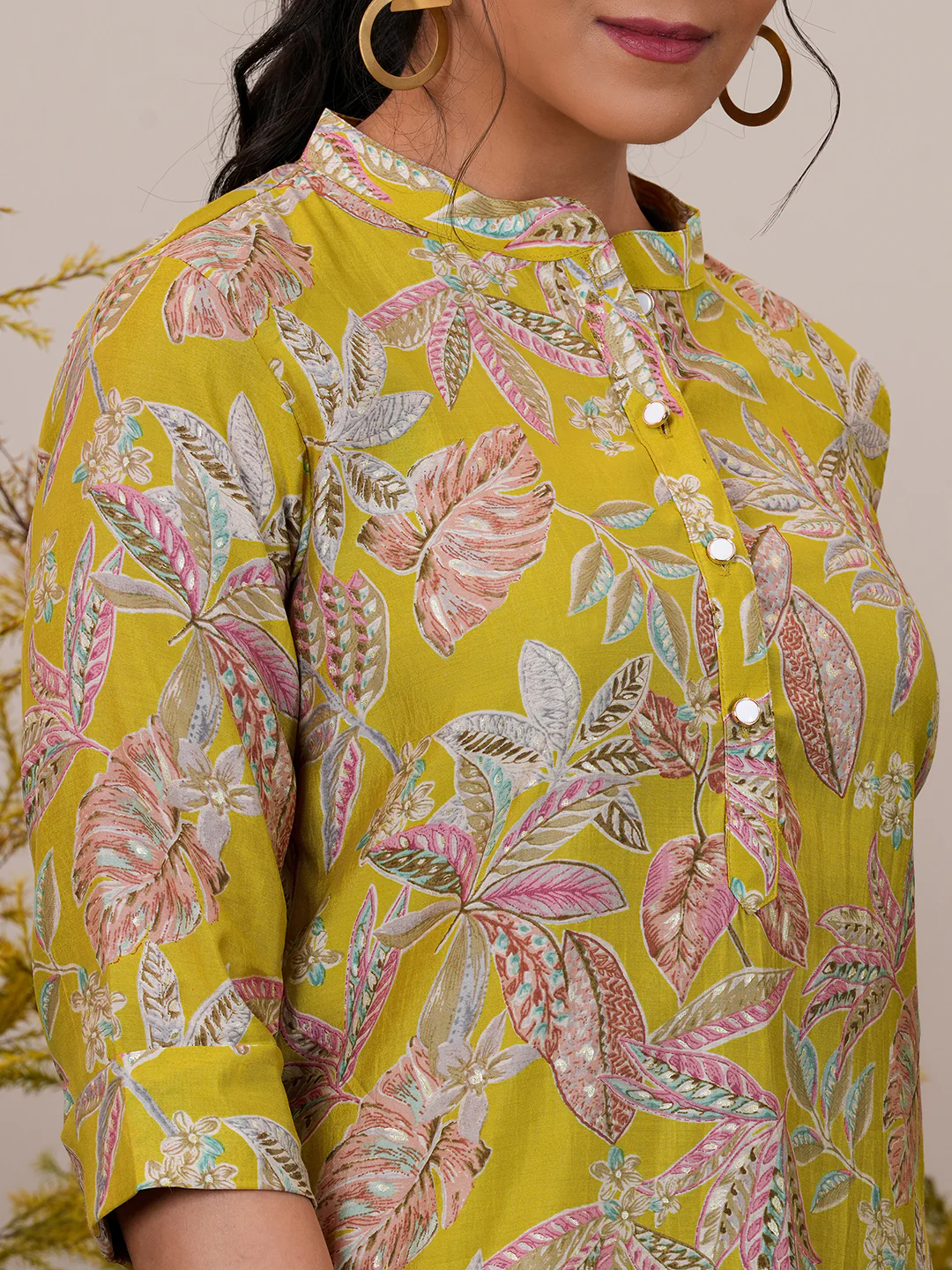 Yellow Printed Silk Blend Straight Short Kurti - Image 4