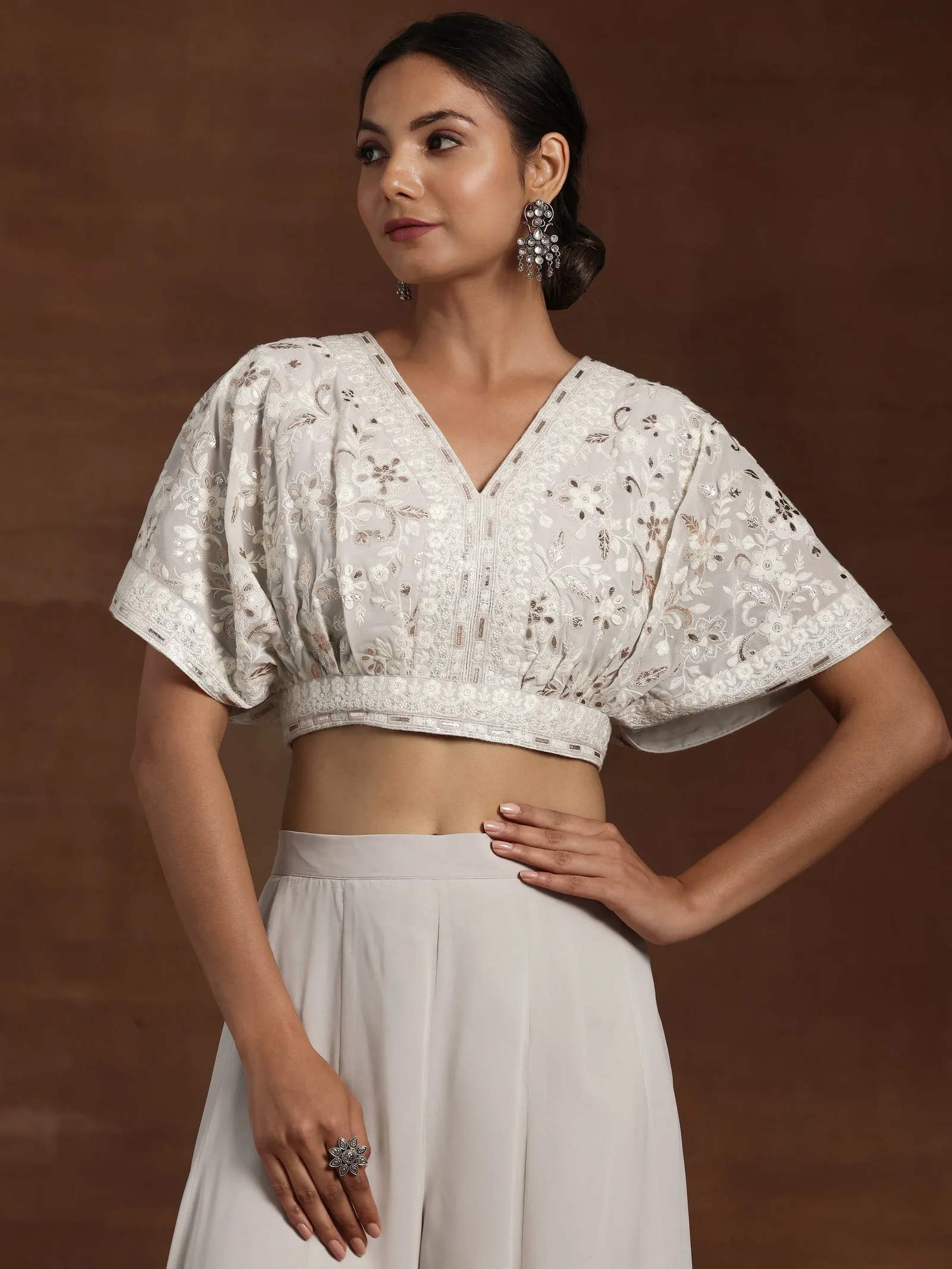 Grey Embroidered Georgette 3 Piece Co-Ords sets - Image 6