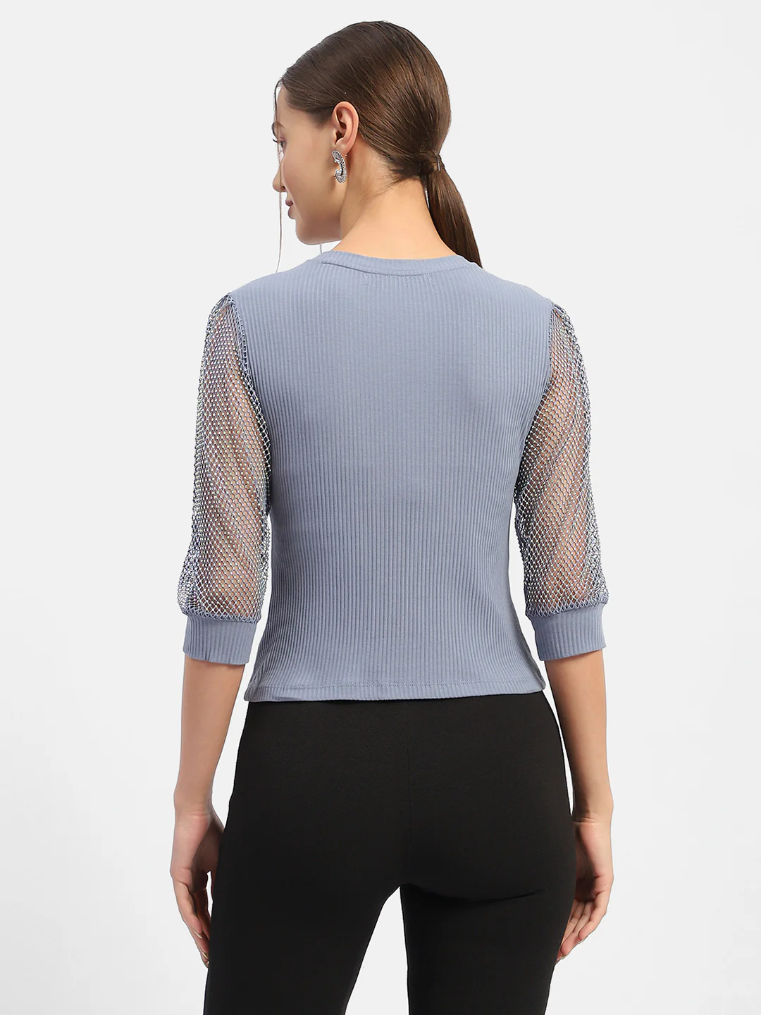Knit Sleeve Grey Regular Top - Image 4
