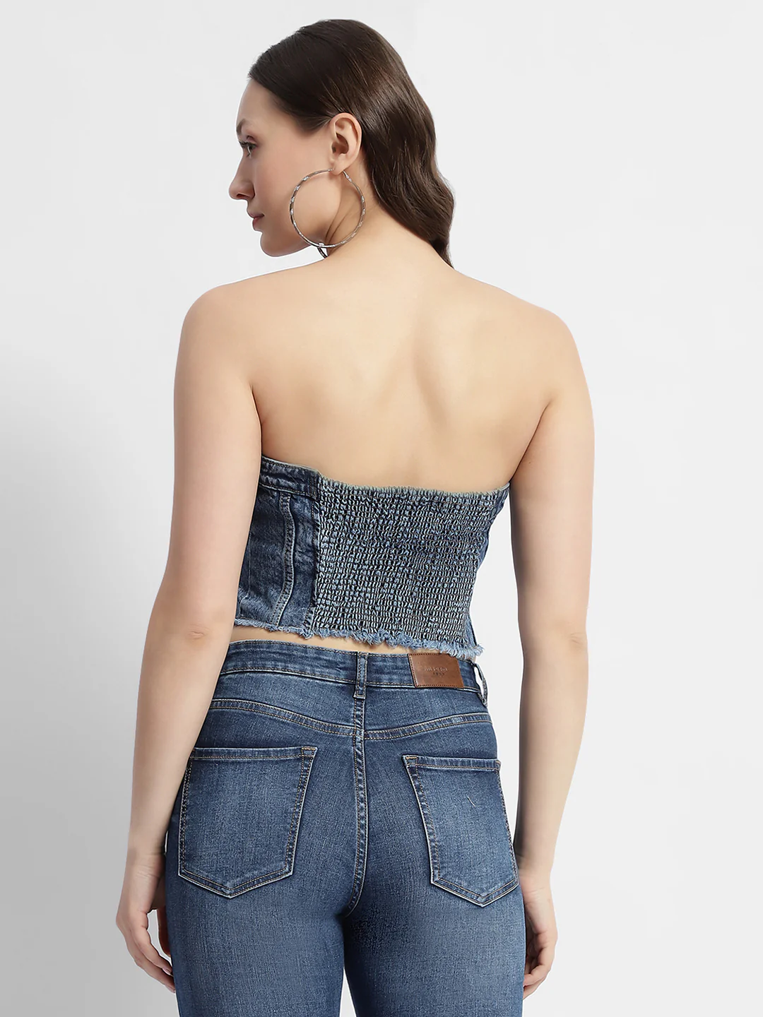 Blue Front Zipper Denim Tube Top - Image 4