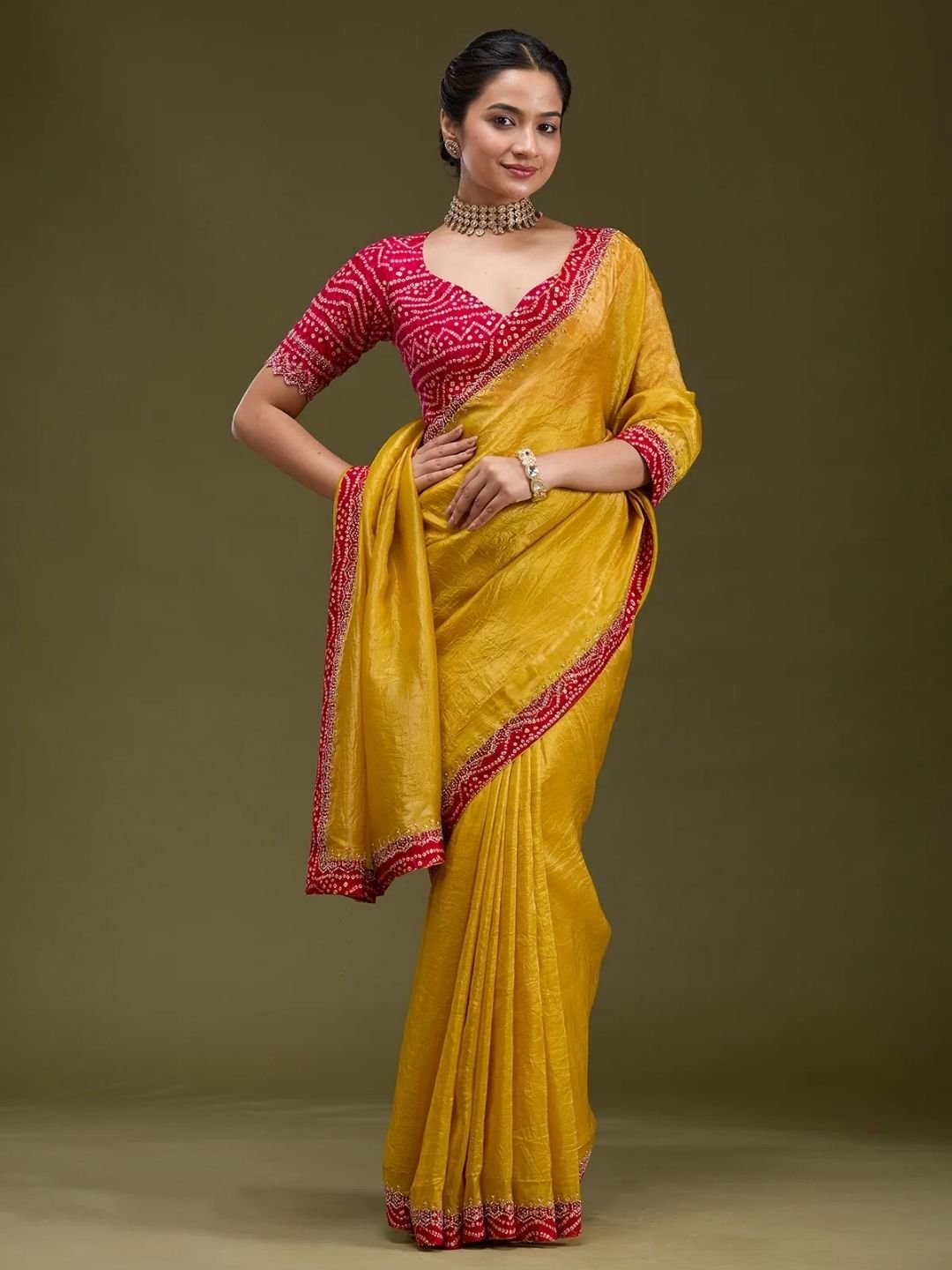 Mustard Printed Satin Saree - Image 6