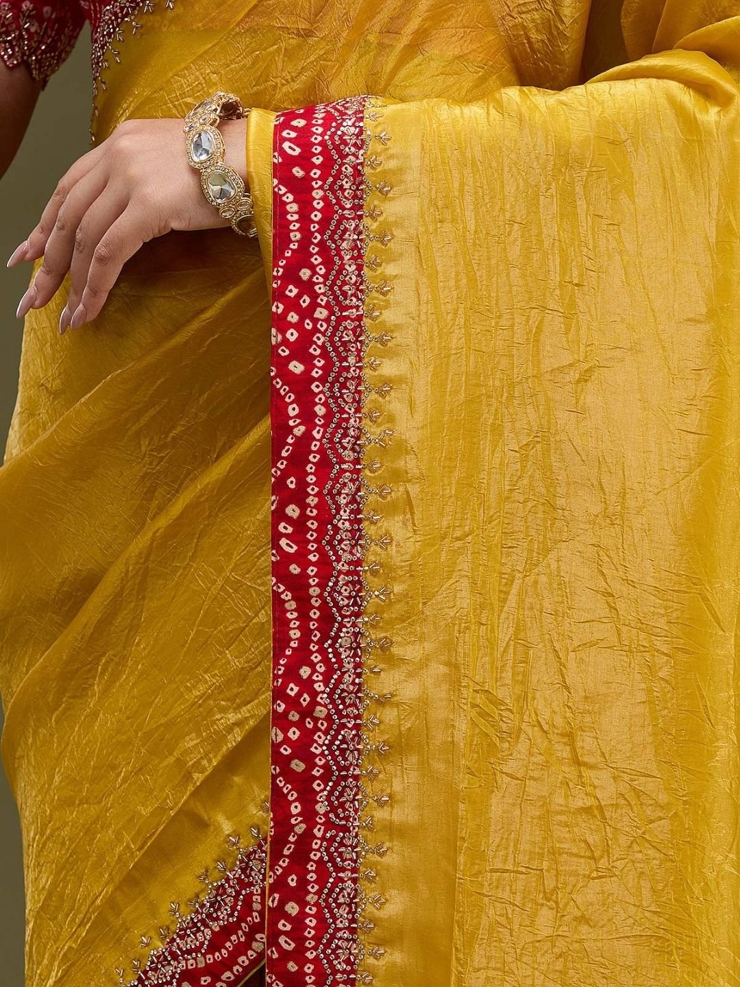 Mustard Printed Satin Saree - Image 5