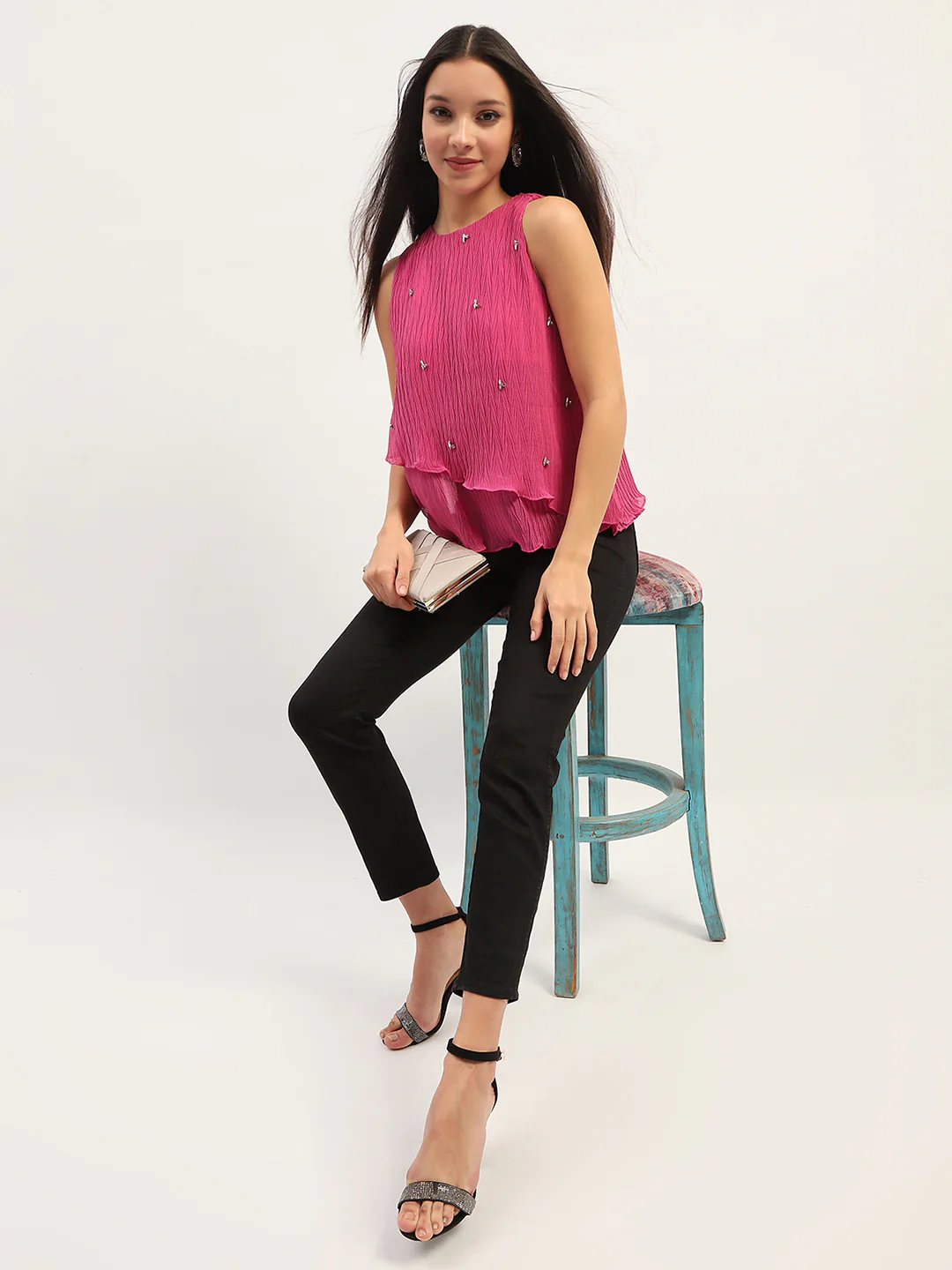 Double Hem Embellished Pink Top - Image 6