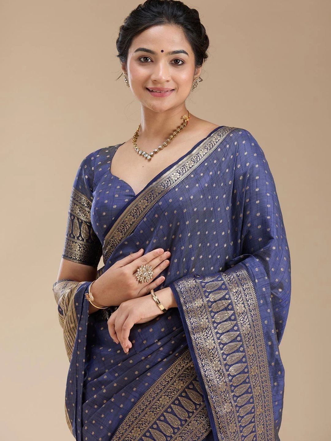 Navy Blue Kanjivaram Silk Saree - Image 3