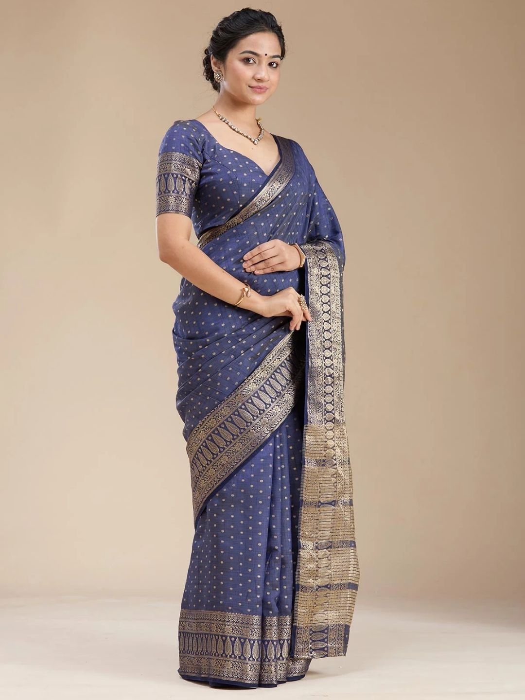 Navy Blue Kanjivaram Silk Saree - Image 6
