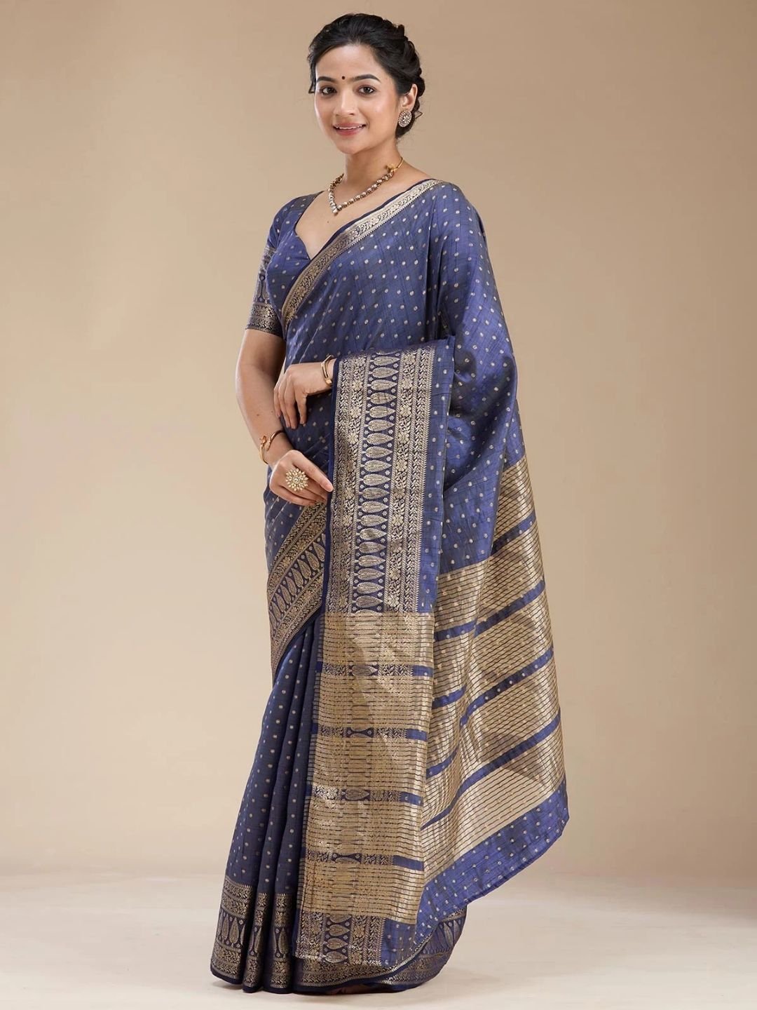 Navy Blue Kanjivaram Silk Saree - Image 7