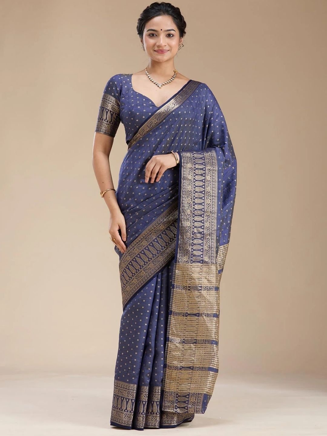 Navy Blue Kanjivaram Silk Saree