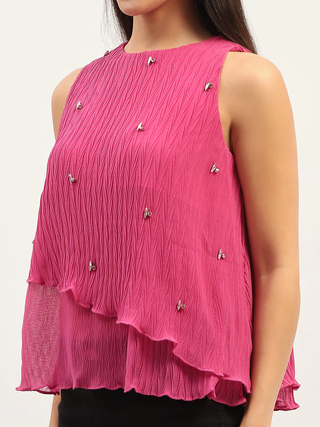 Double Hem Embellished Pink Top - Image 7