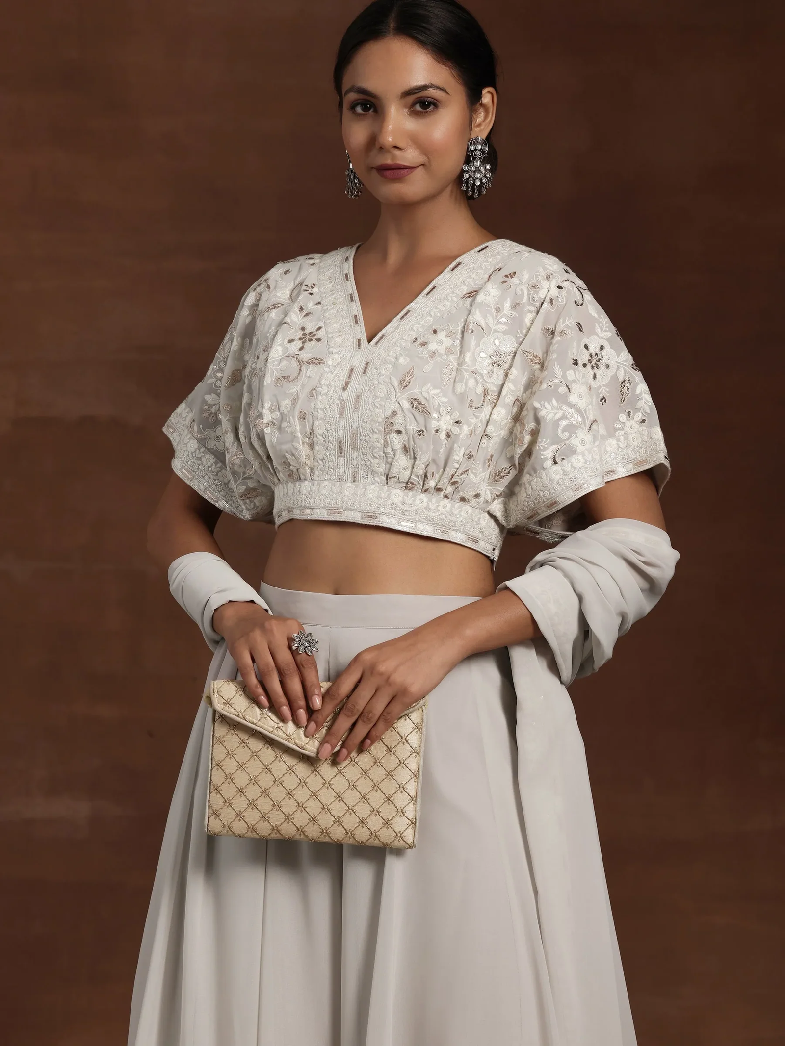 Grey Embroidered Georgette 3 Piece Co-Ords sets - Image 5