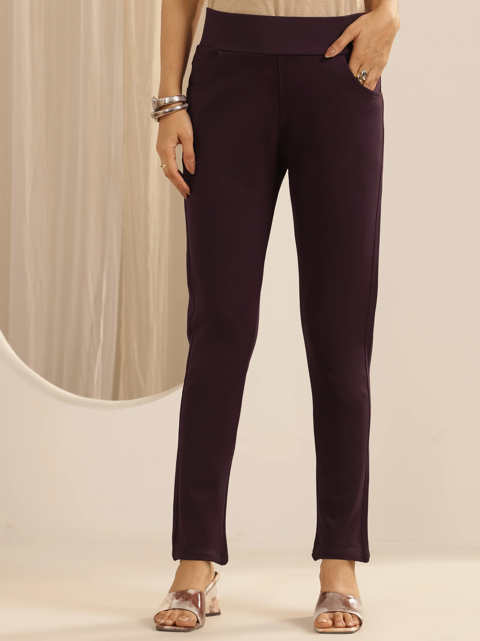 Wine Solid Rayon Blend Jegging