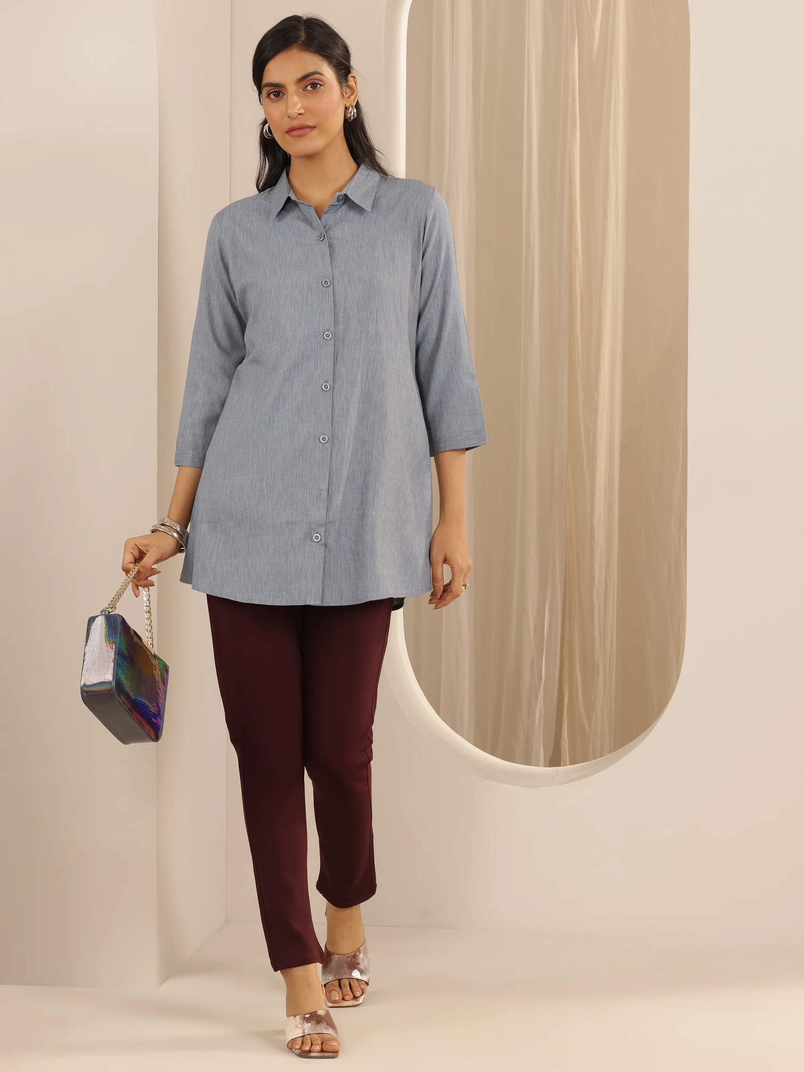 Wine Solid Rayon Blend Jegging - Image 5