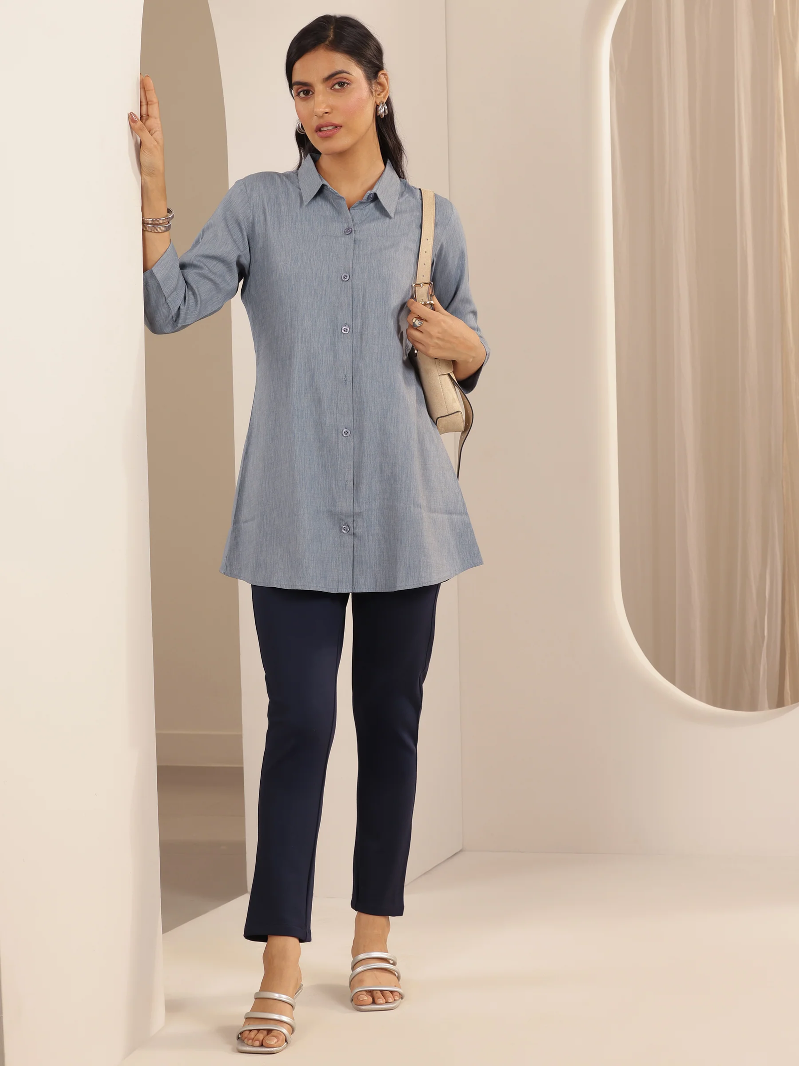 Navy Blue Solid Rayon Blend Jegging - Image 5