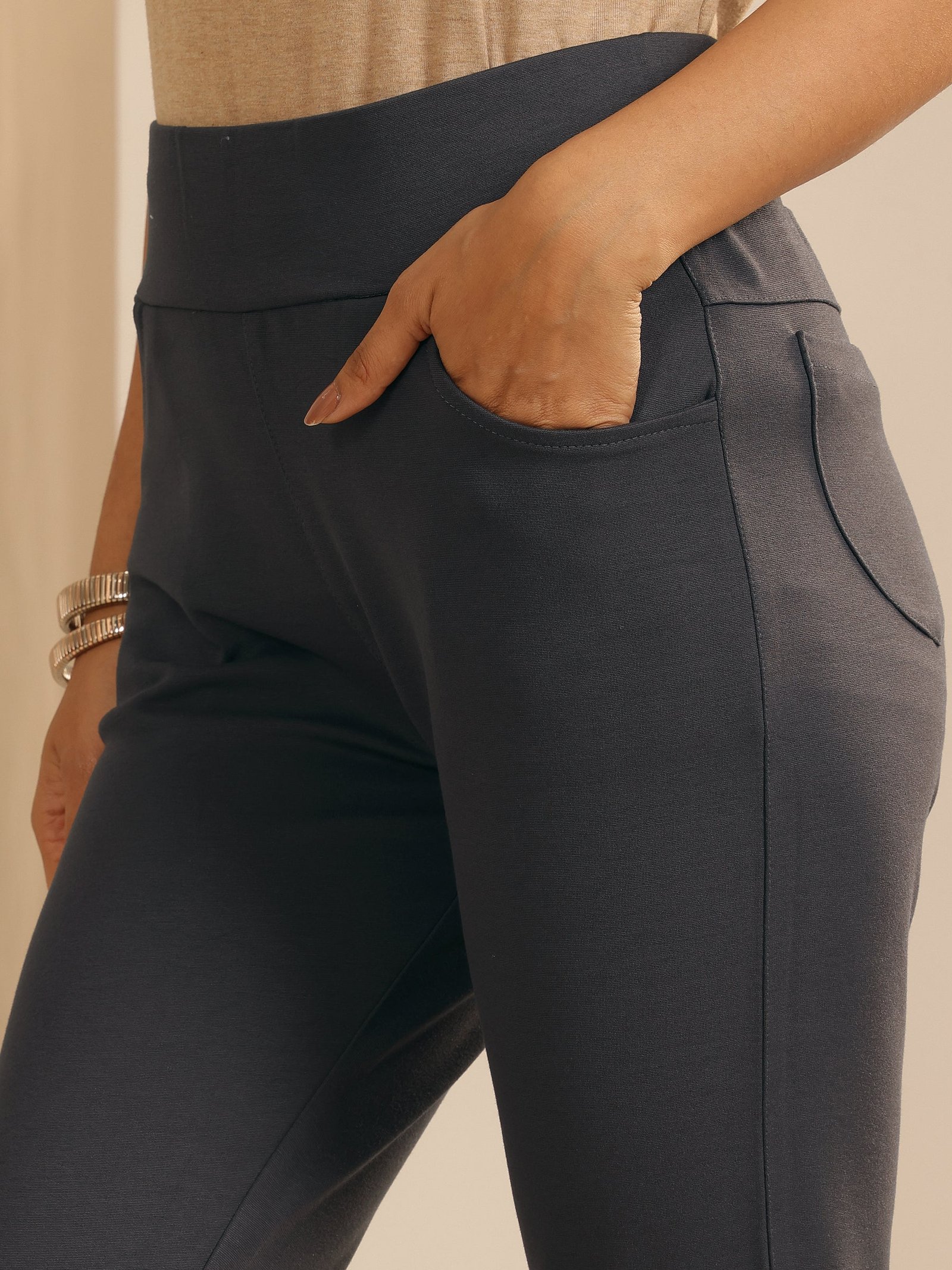 Charcoal Grey Solid Rayon Blend Jegging - Image 2