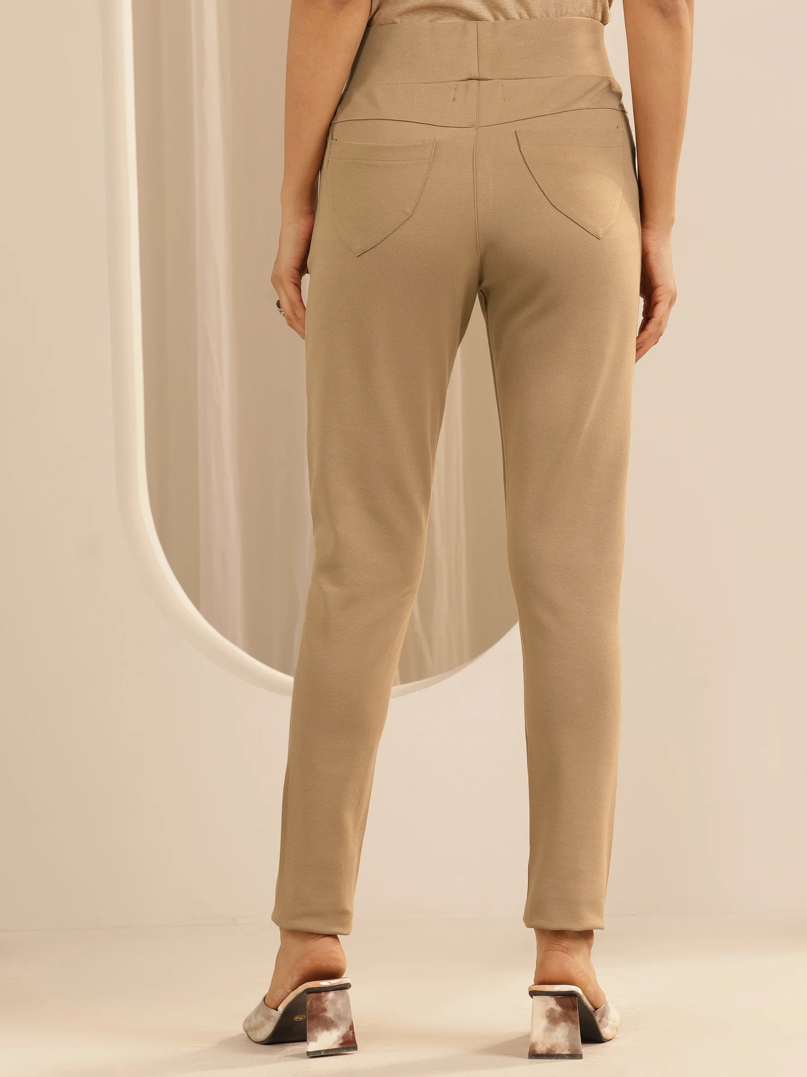 Beige Solid Rayon Blend Jegging - Image 4