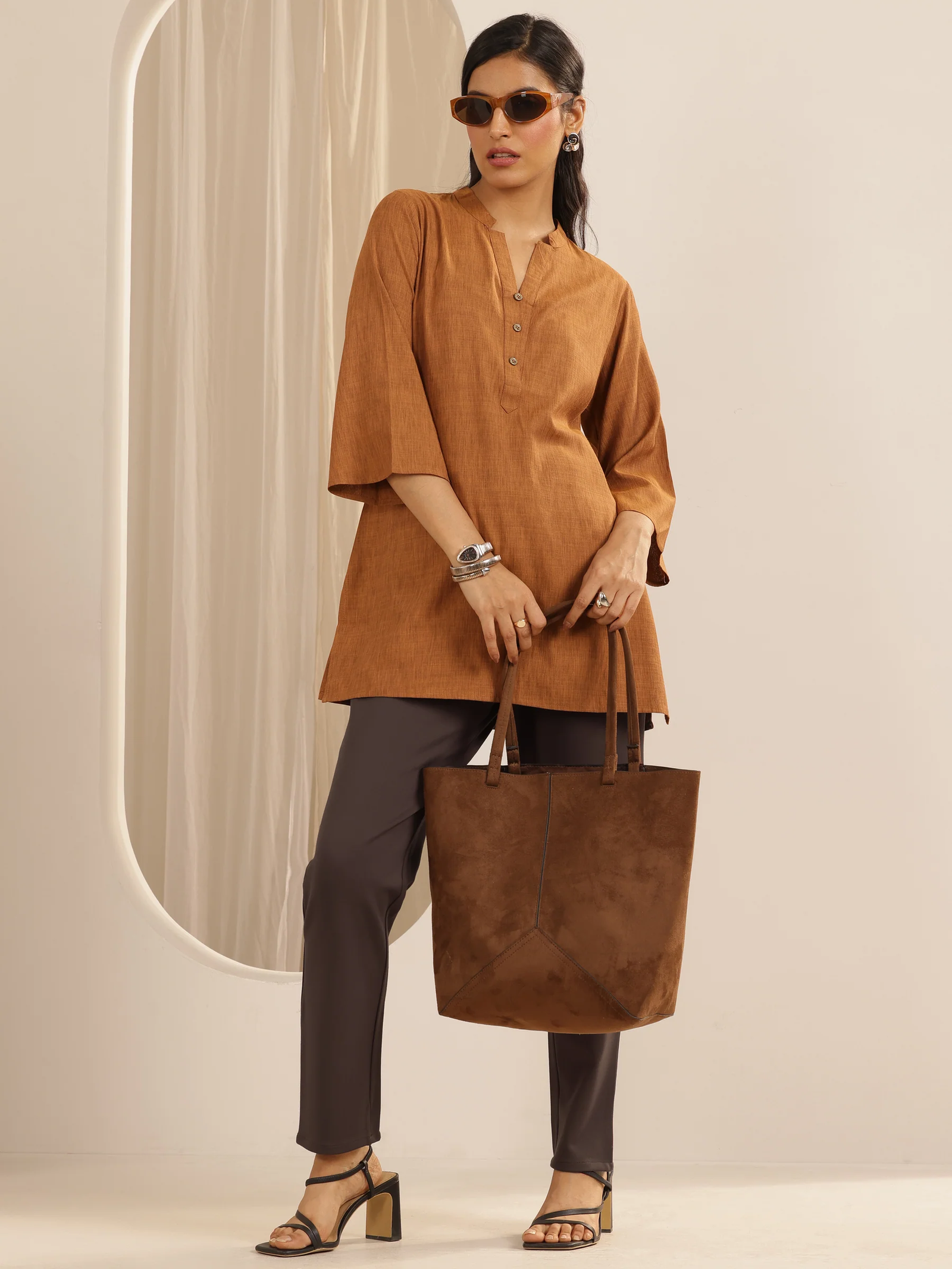 Brown Solid Rayon Blend Jegging - Image 5