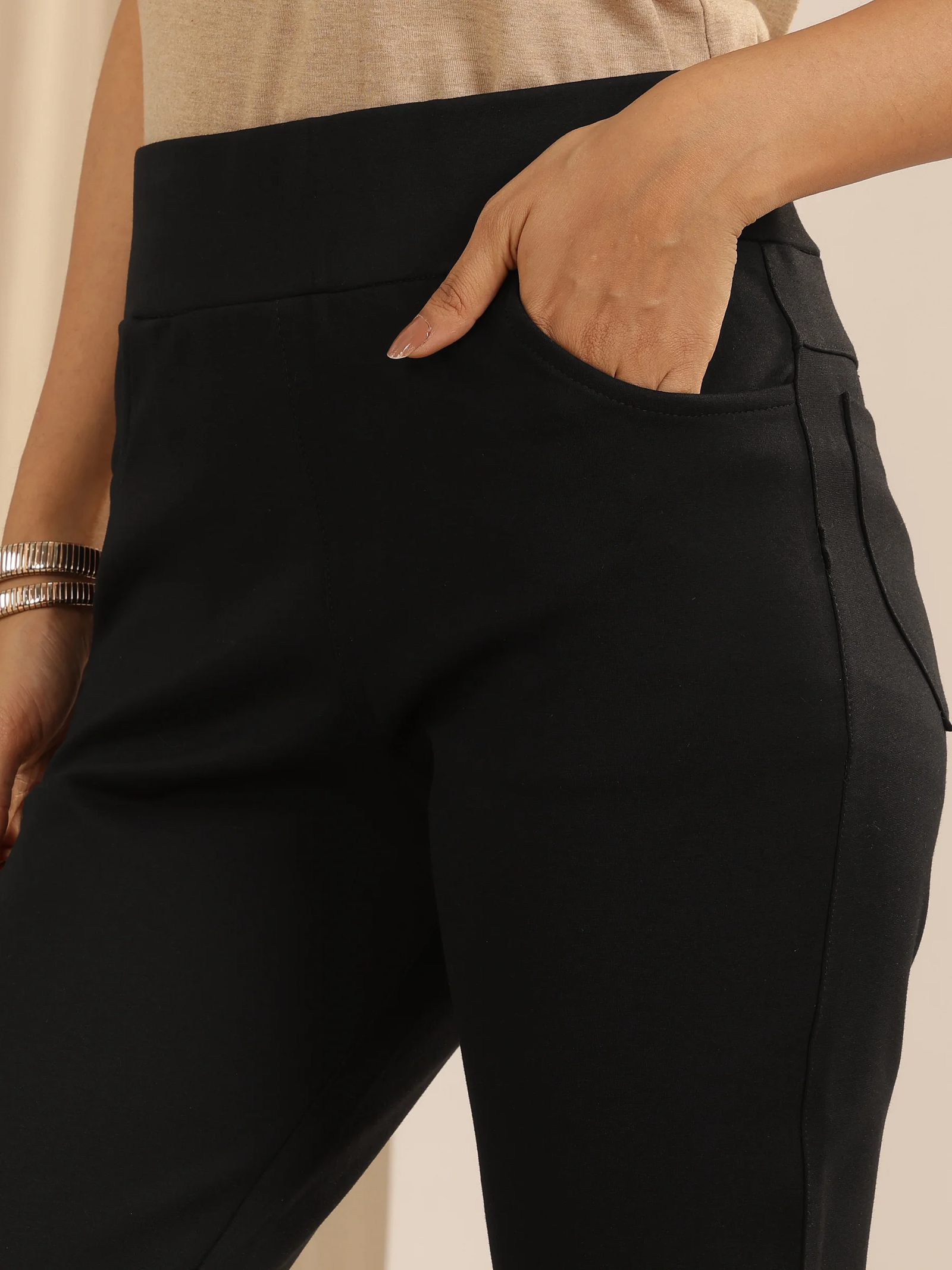 Black Solid Rayon Blend Jegging - Image 4