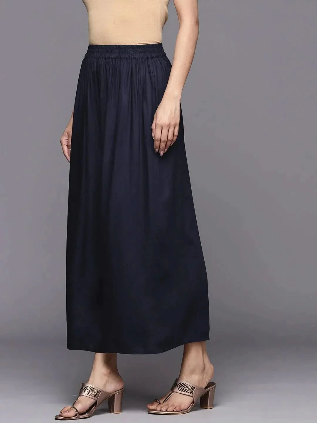 Navy Blue Solid Rayon Palazzos - Image 4
