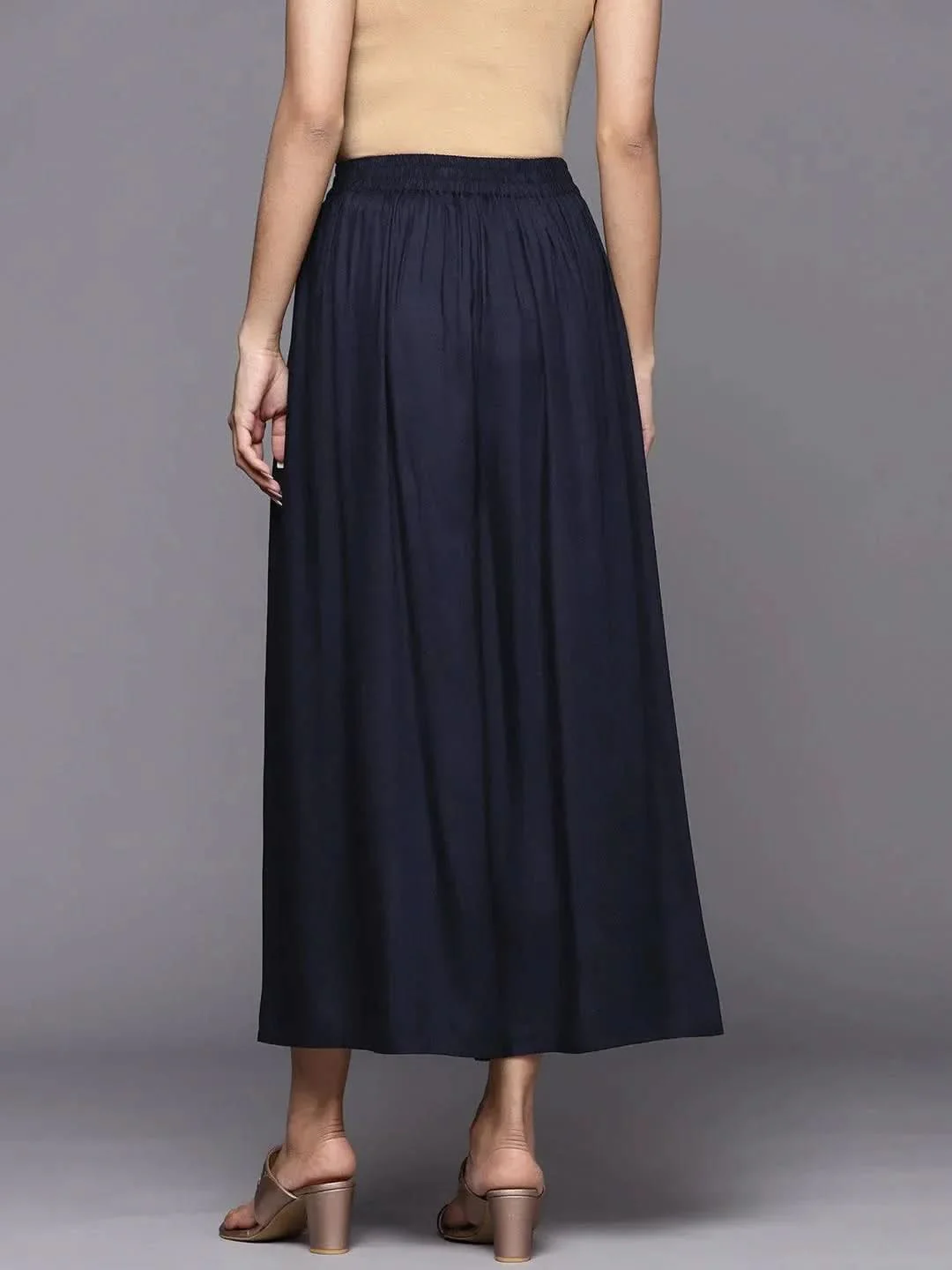 Navy Blue Solid Rayon Palazzos - Image 5
