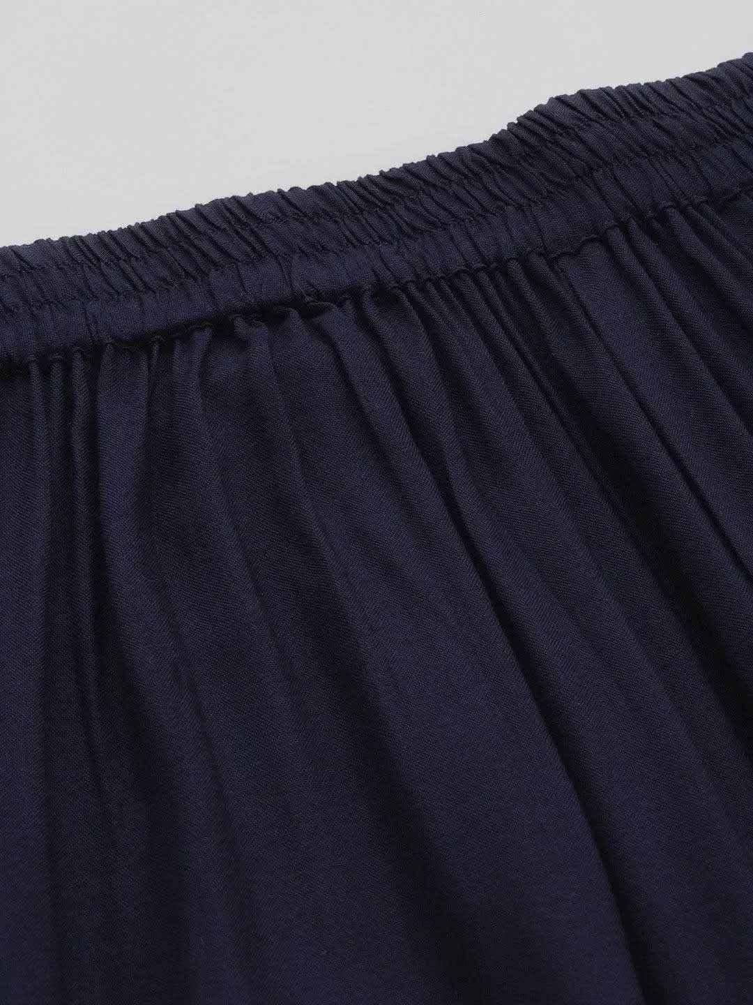 Navy Blue Solid Rayon Palazzos - Image 2