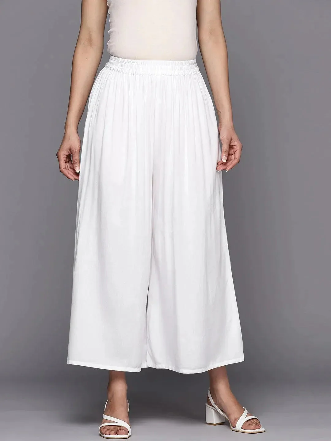 White Solid Rayon Palazzos