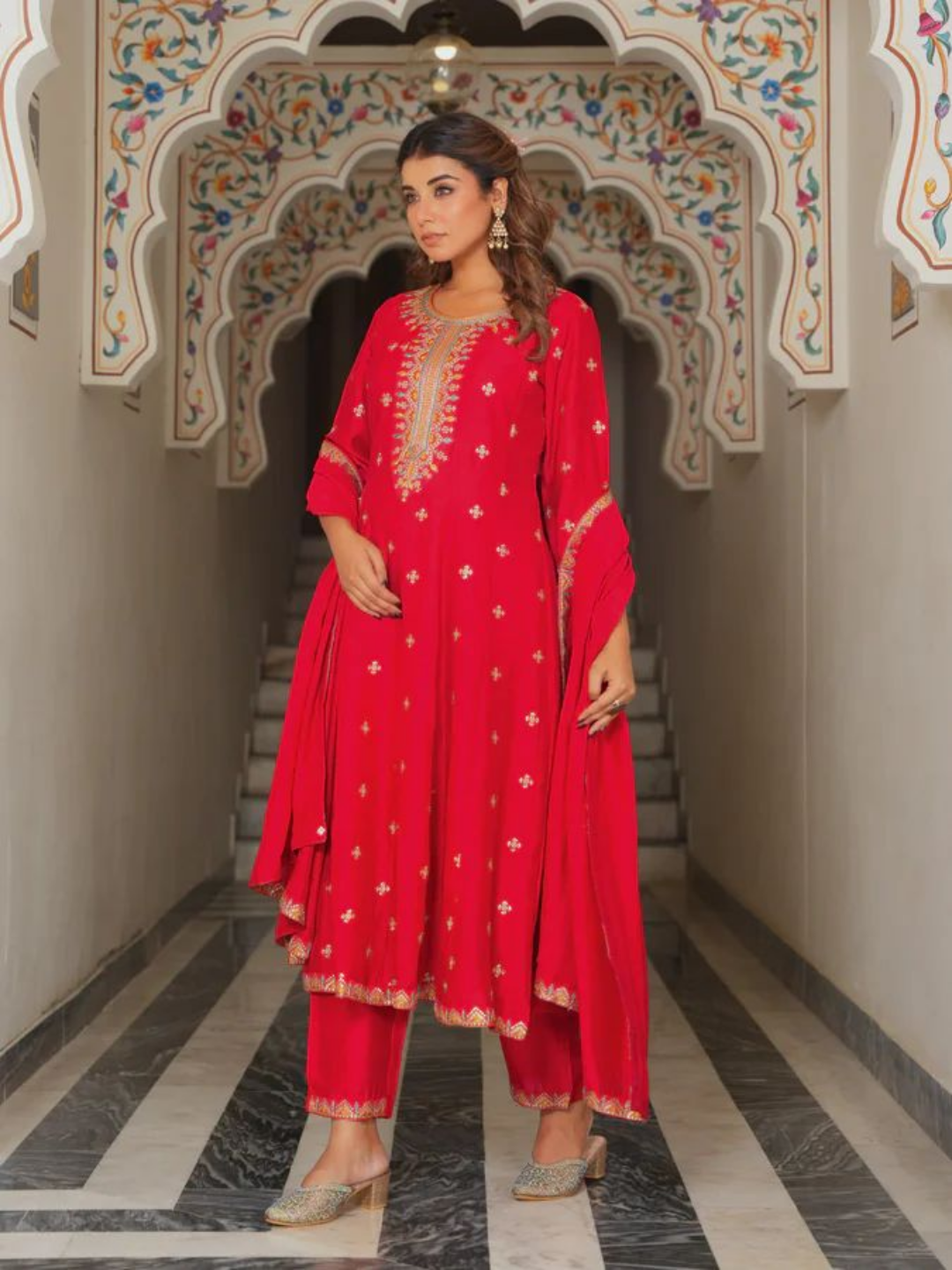 Royal Crimson Anarkali Set