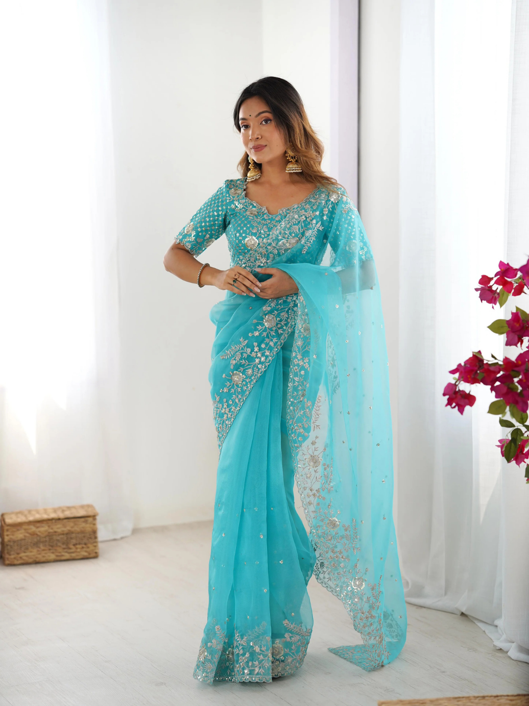 Aqua Noor Organza Designer Saree