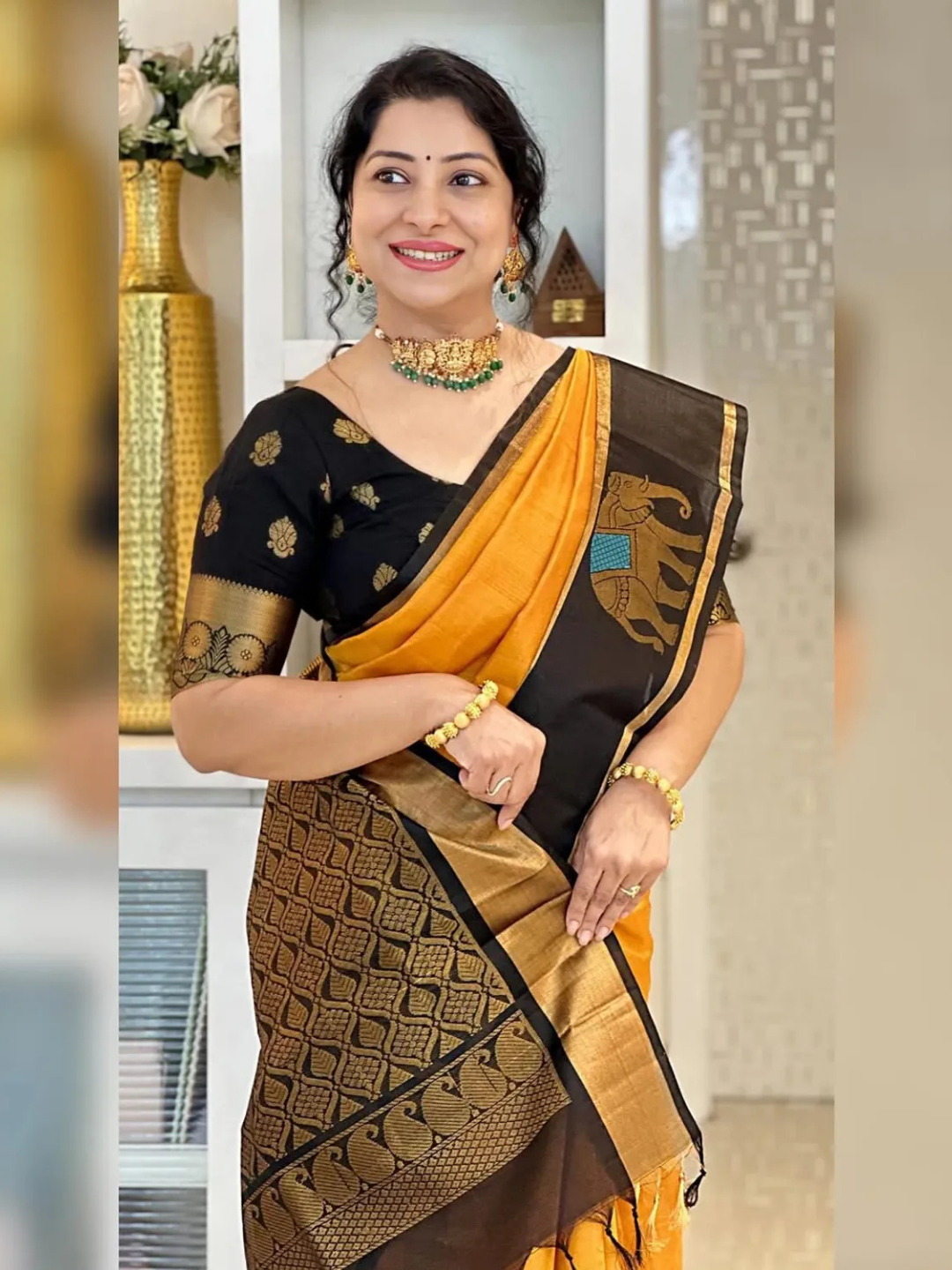 Rajwada Mustard Lichi Silk Saree - Image 2