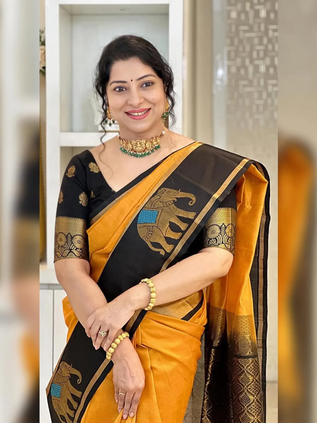 Rajwada Mustard Lichi Silk Saree