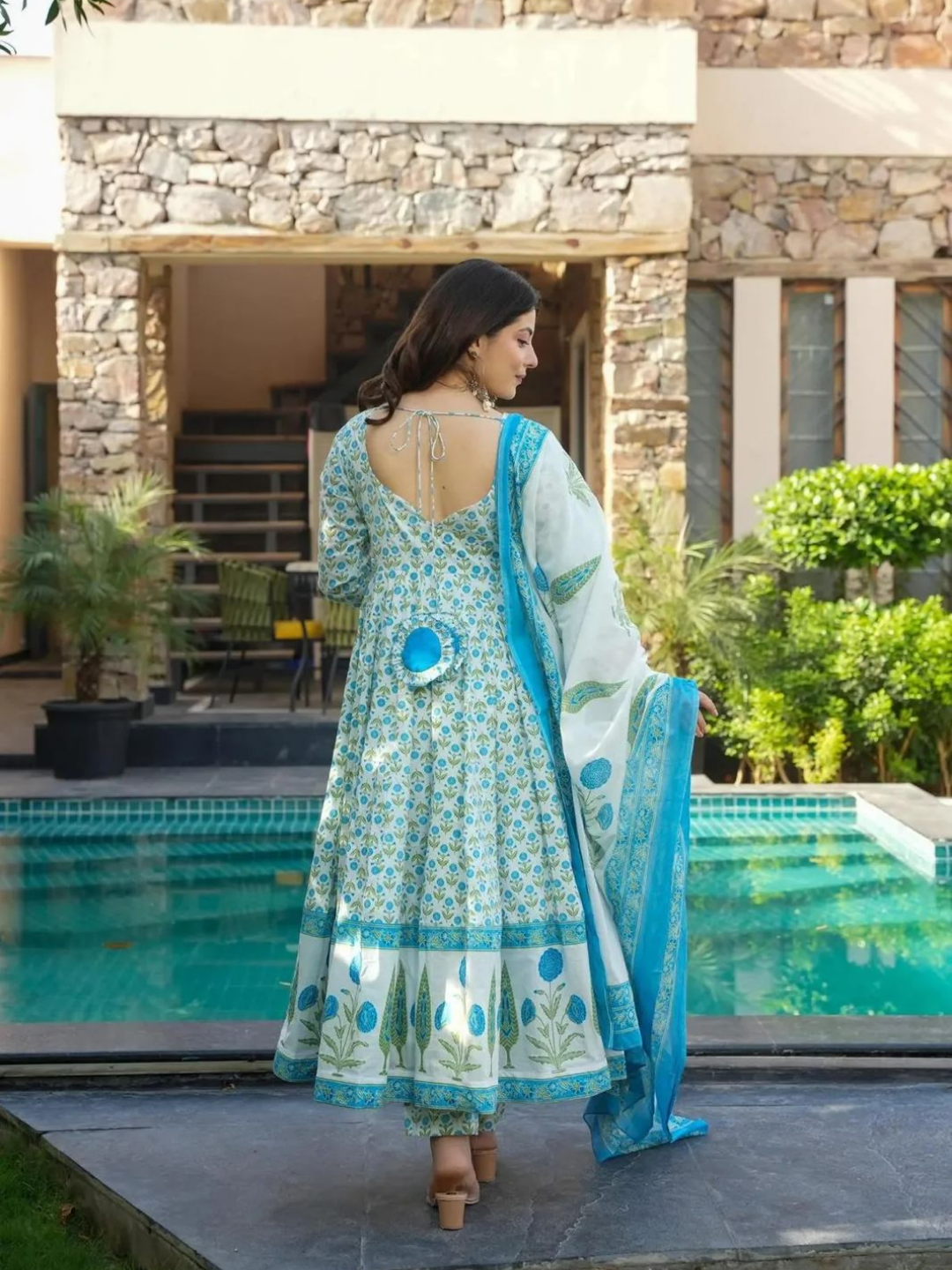 Aqua Bloom Anarkali Set - Image 2