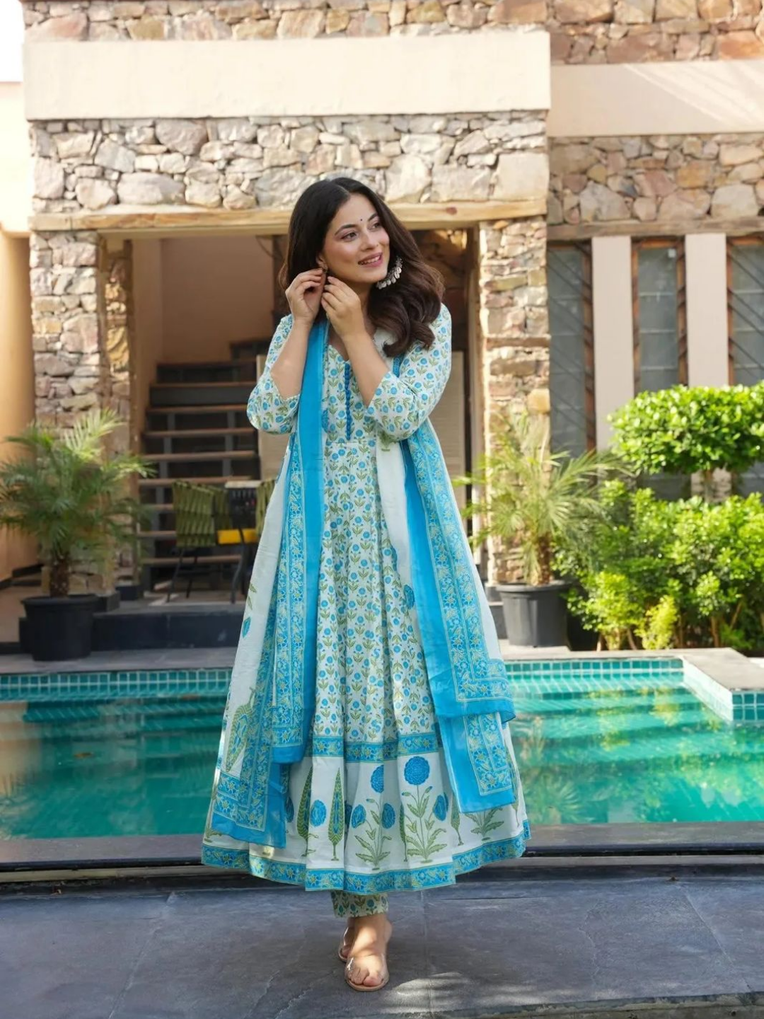 Aqua Bloom Anarkali Set - Image 5