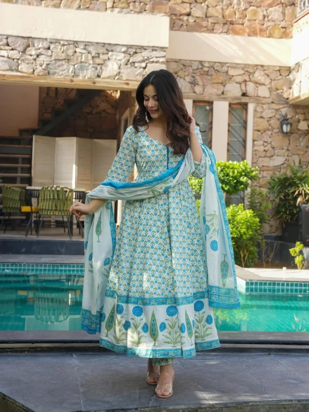 Aqua Bloom Anarkali Set - Image 4