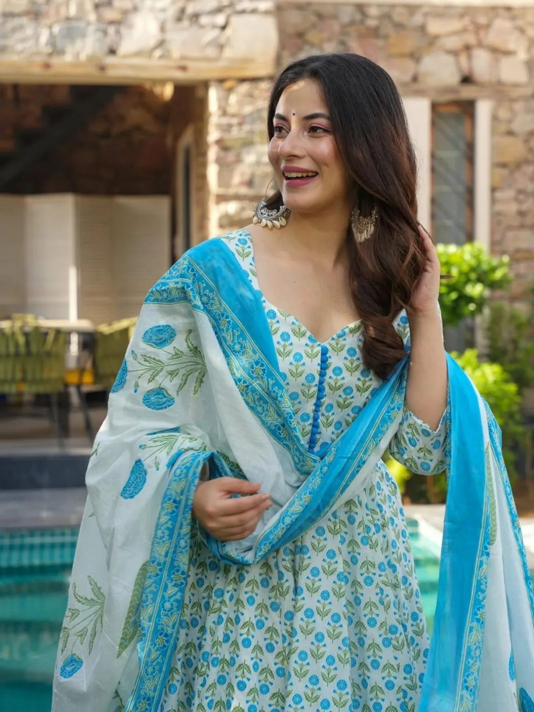 Aqua Bloom Anarkali Set - Image 3