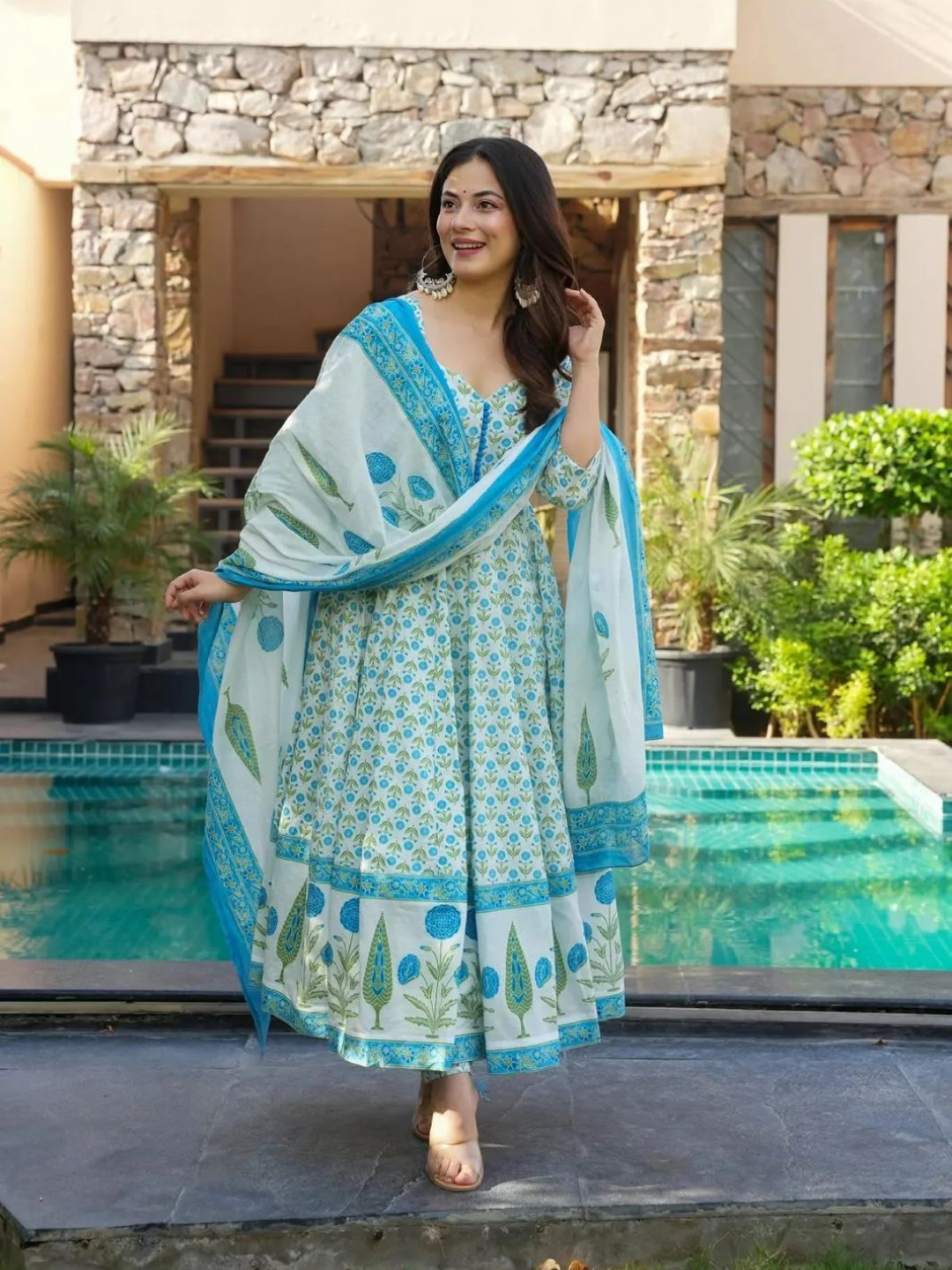 Aqua Bloom Anarkali Set