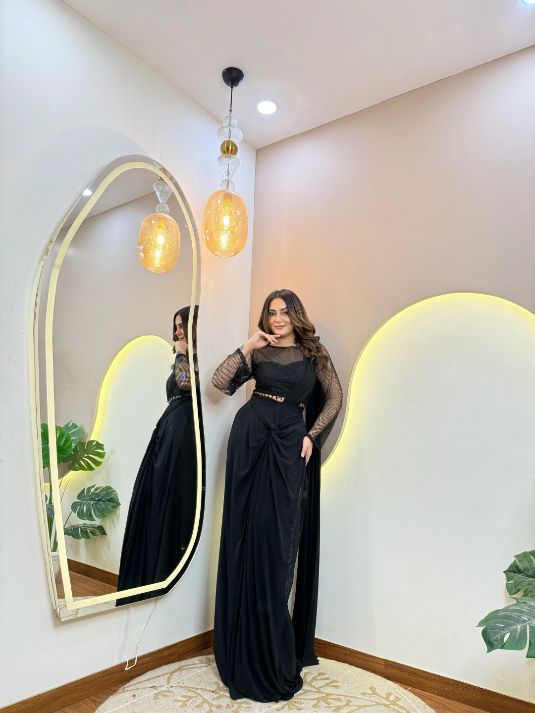 Midnight Elegance Lycra Drape Saree