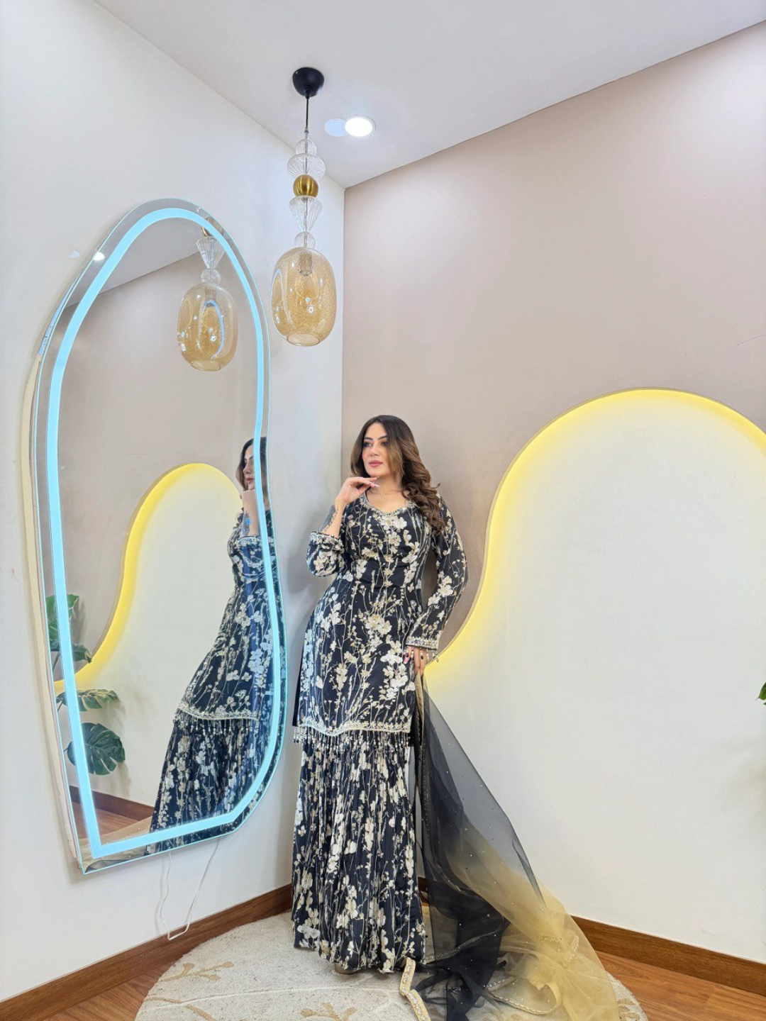 Midnight Bloom Floral Sharara Set