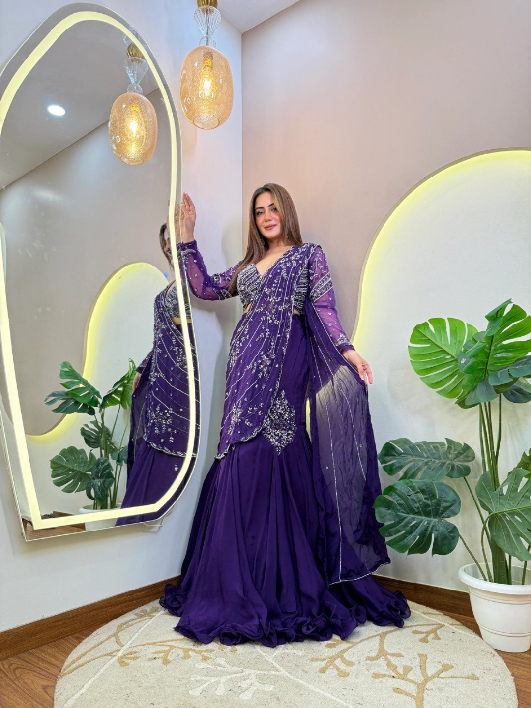 Royal Purple Embellished Drape Saree
