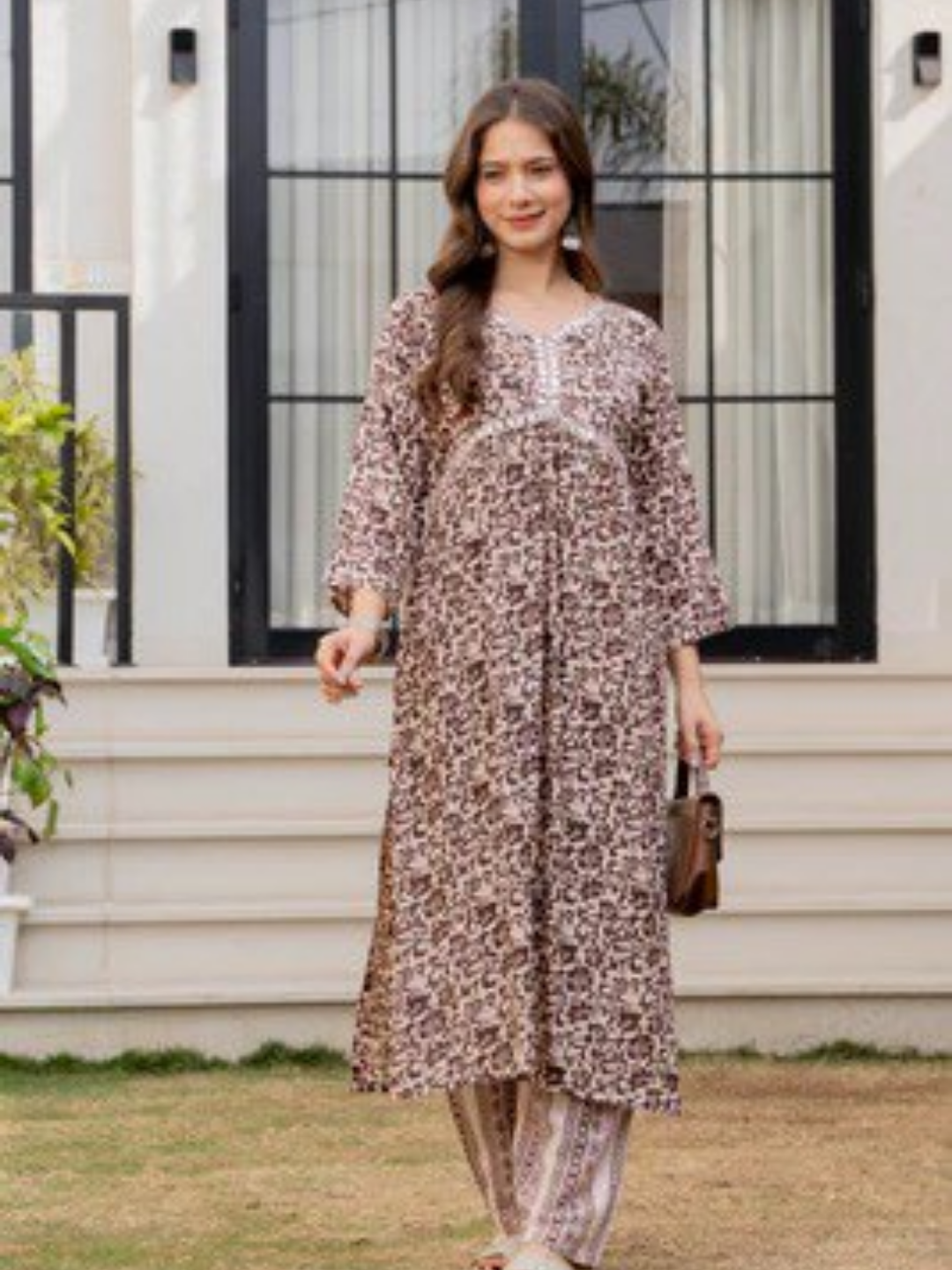 Soft Amber Printed Rayon Kurta & Pant Set