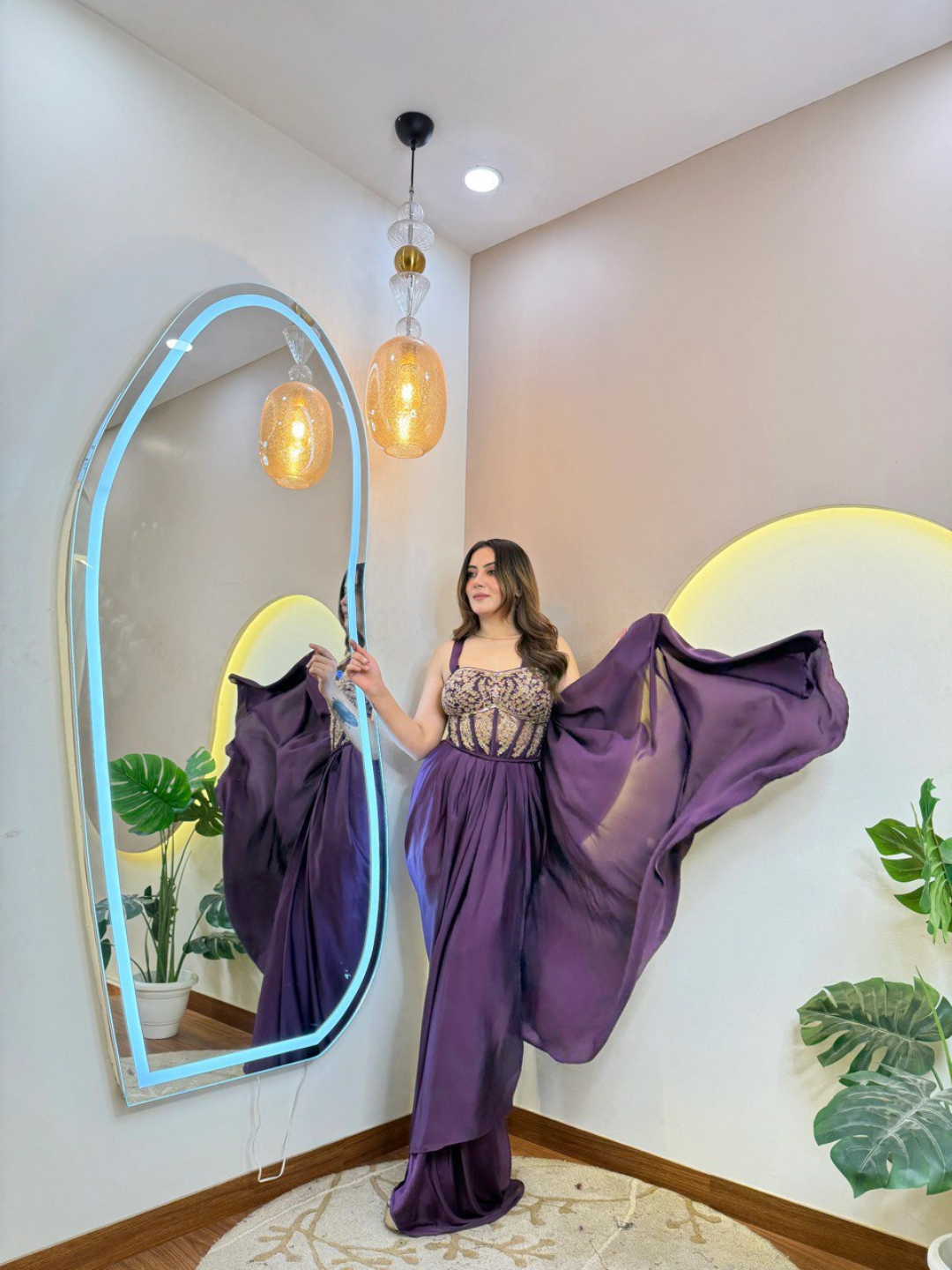 Royal Plum Pure Satin Drape Saree