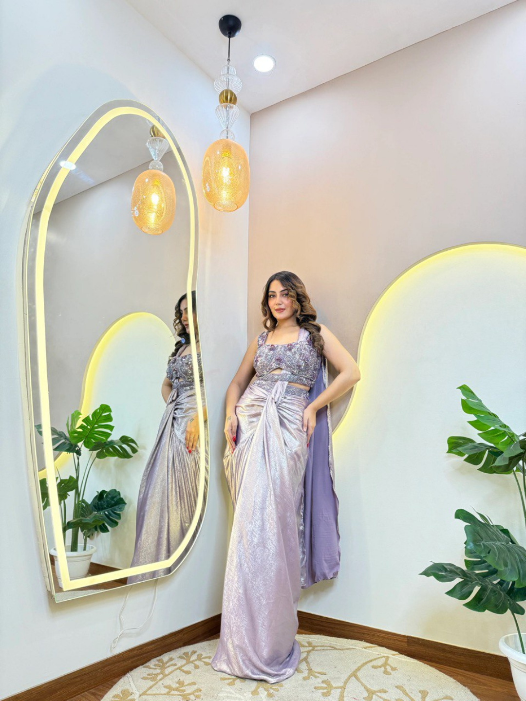 Lilac Luxe Shimmer Drape Saree