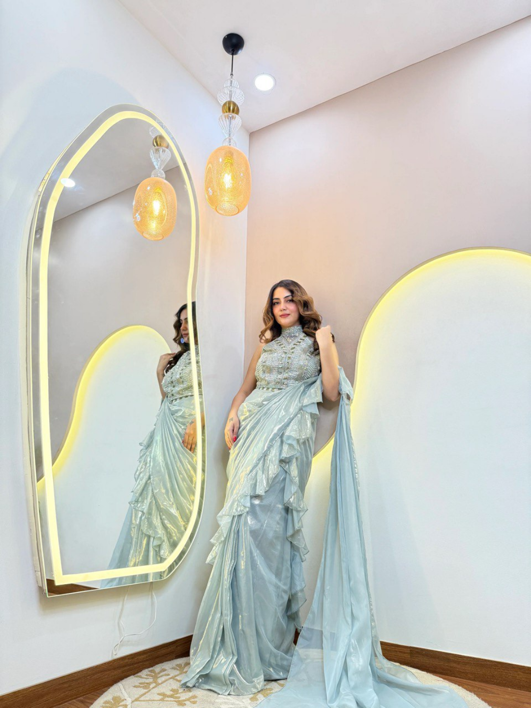 Ice Blue Elegance Drape Saree