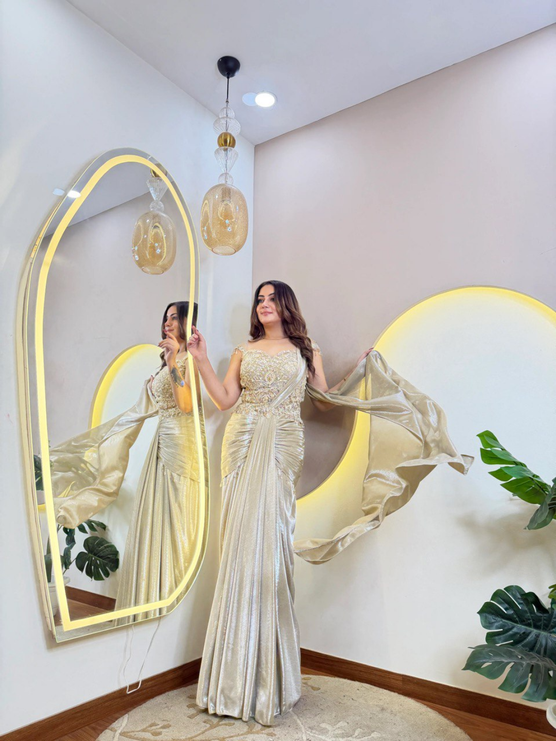 Champagne Glow Drape Saree Gown